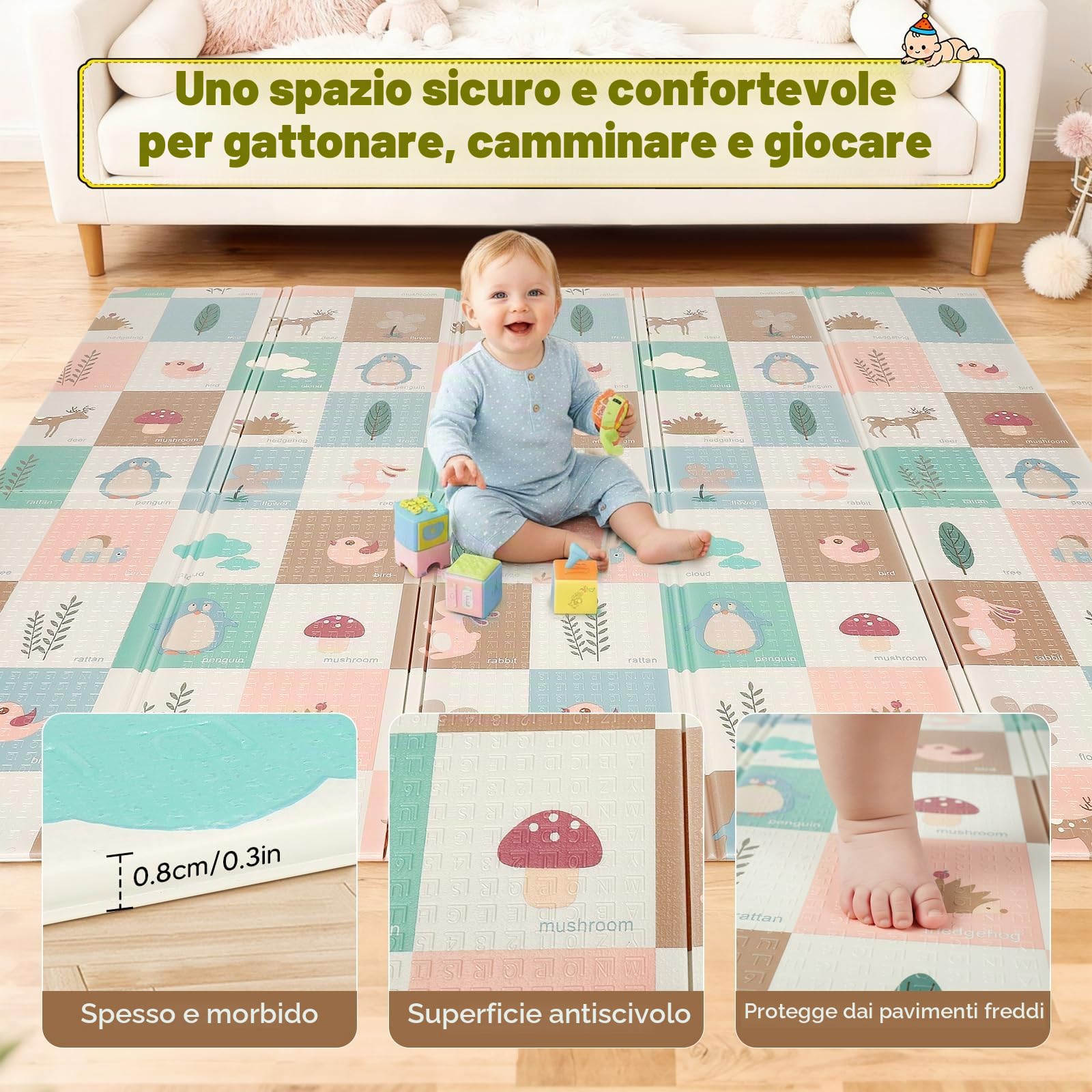 Tappeto Gioco Bambini XXL 195x176 cm Pieghevole e Impermeabile