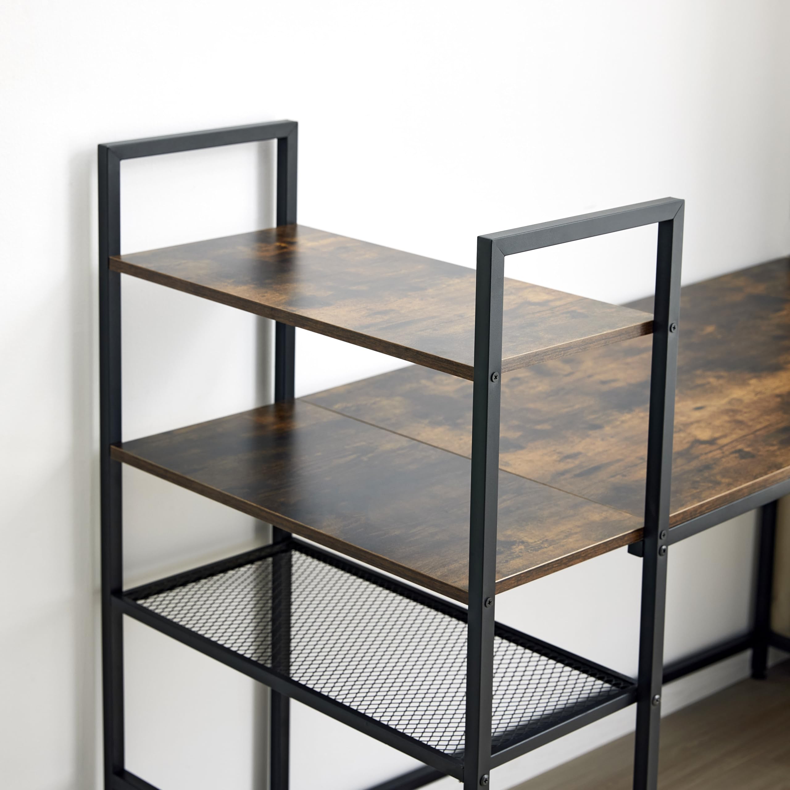Garvis Schreibtisch 120x60 cm (110 cm Hoch) – 3-Tier Aufsatzregal – PC Tisch Rustic/Schwarz