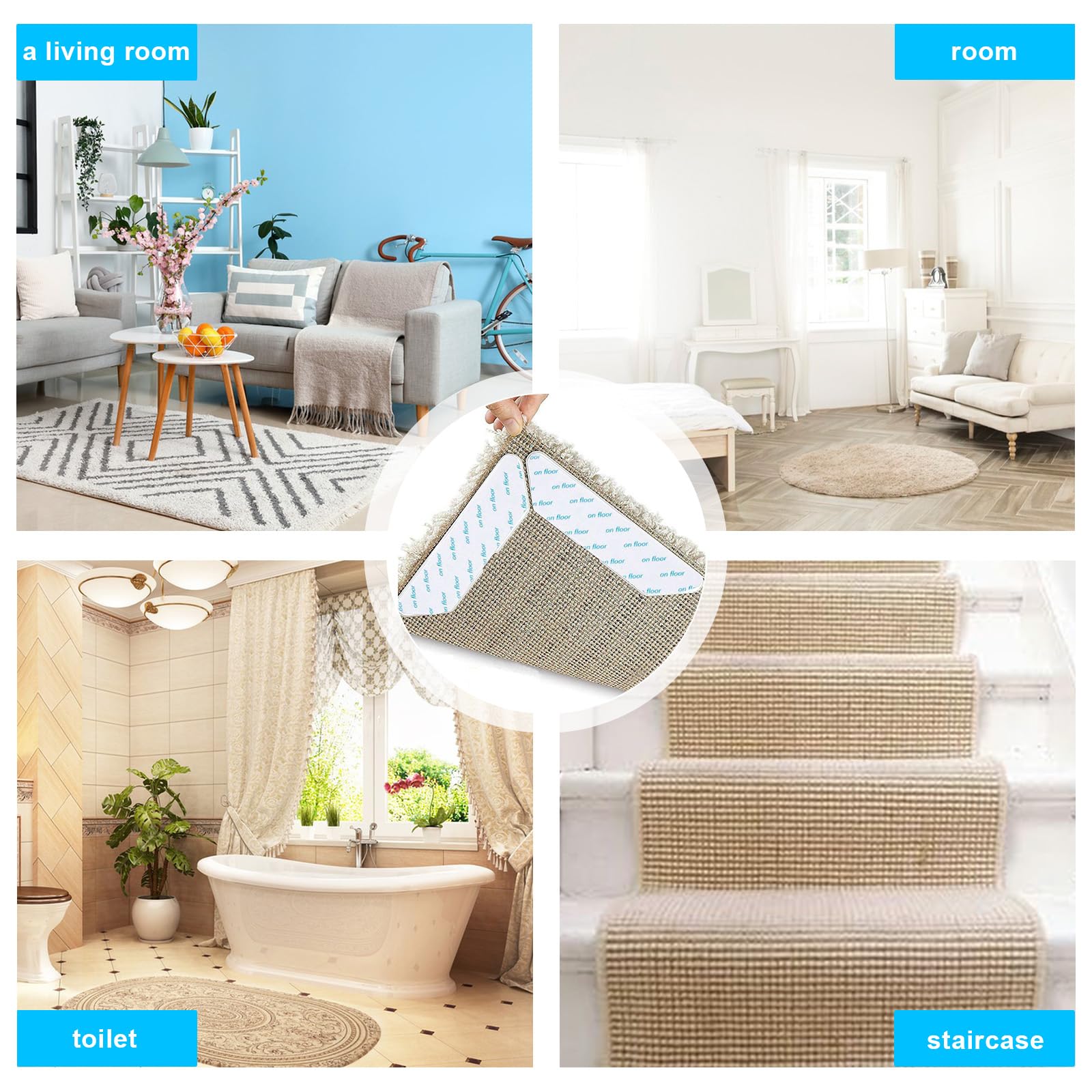 14 Bandes Anti-Glisse Pour Tapis WeddHuis - Réutilisables Et Lavables | Pour Sols Durs