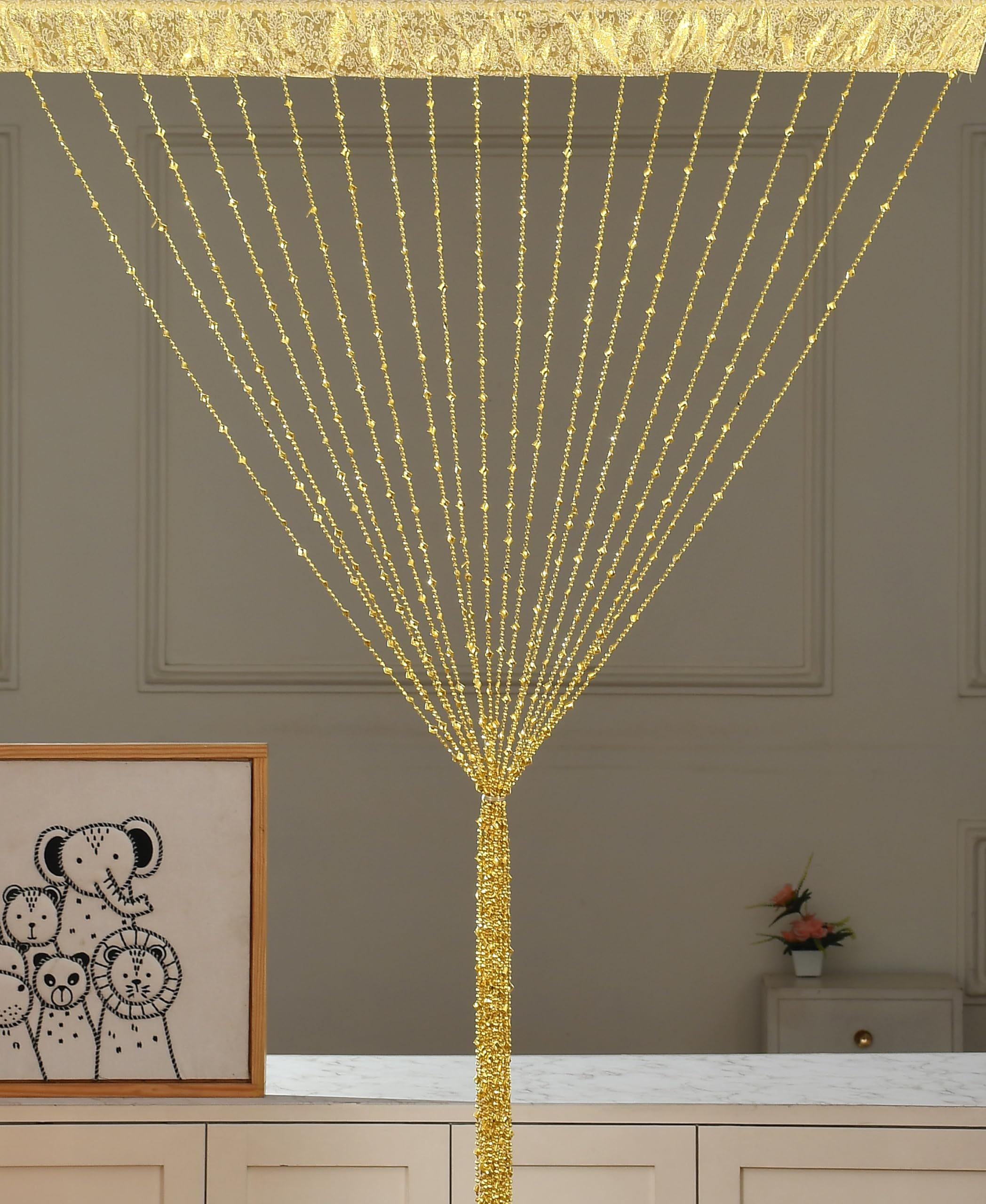 Fancy Sparkling String Beads Golden Kite Curtain - Door Window String Beads - Solid Golden Decorative Hanging Curtains for Home Decoration - (7 X 4 Ft)-image-37