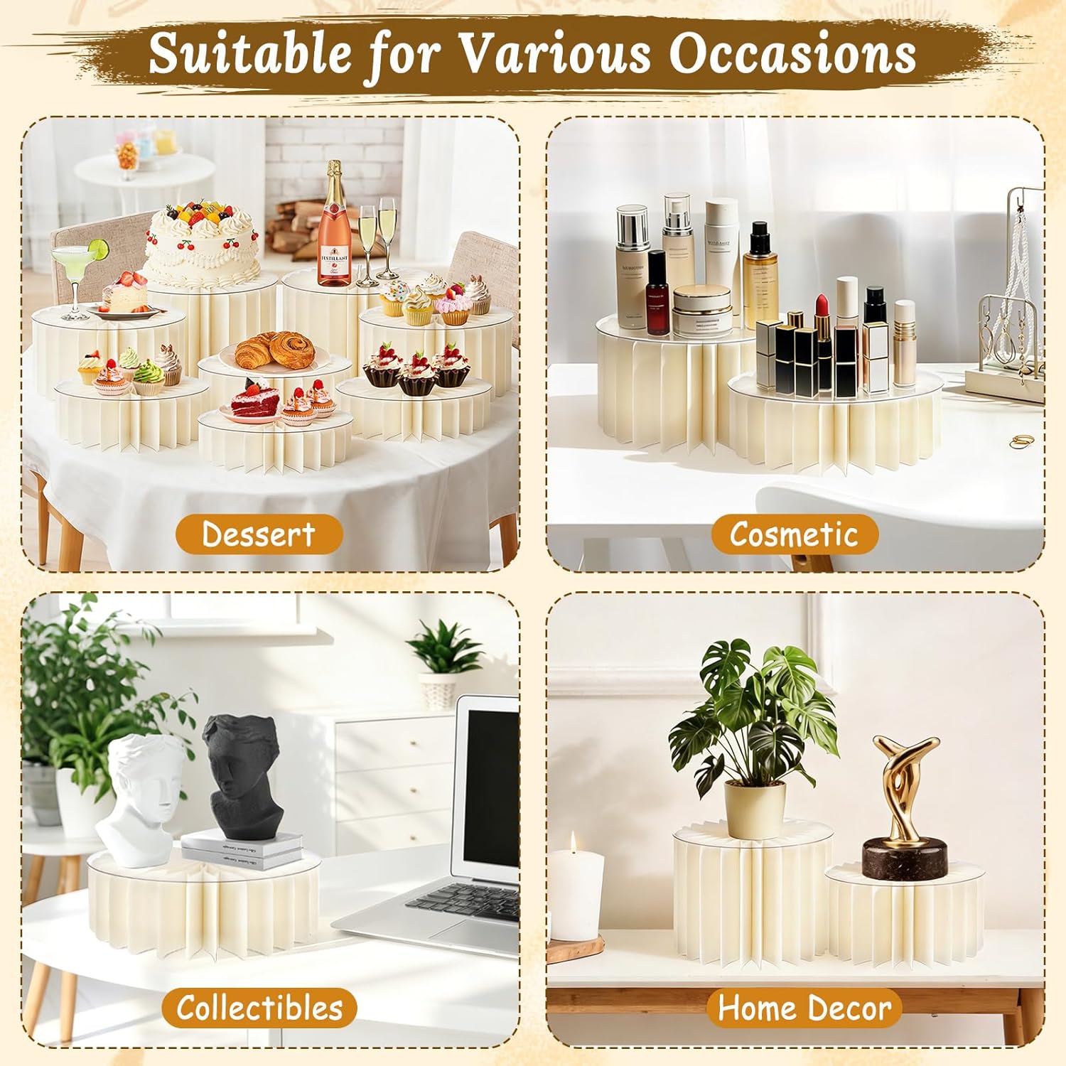 8Pack Buffet Risers Display Stands Foldable Food Risers for Buffet Table Tall Cake Cupcake Stands Cardboard Cylinder Stand Dessert Table Display Set for Catering Jewelry Wedding Party Decor (White)