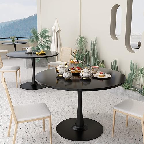Miniatura 3 de DKLGG Mesa de comedor redonda negra, mesa de tulipanes de 42.1 pulgadas, mesa de comedor de cocina para 4-6 personas con tablero de MDF y base de