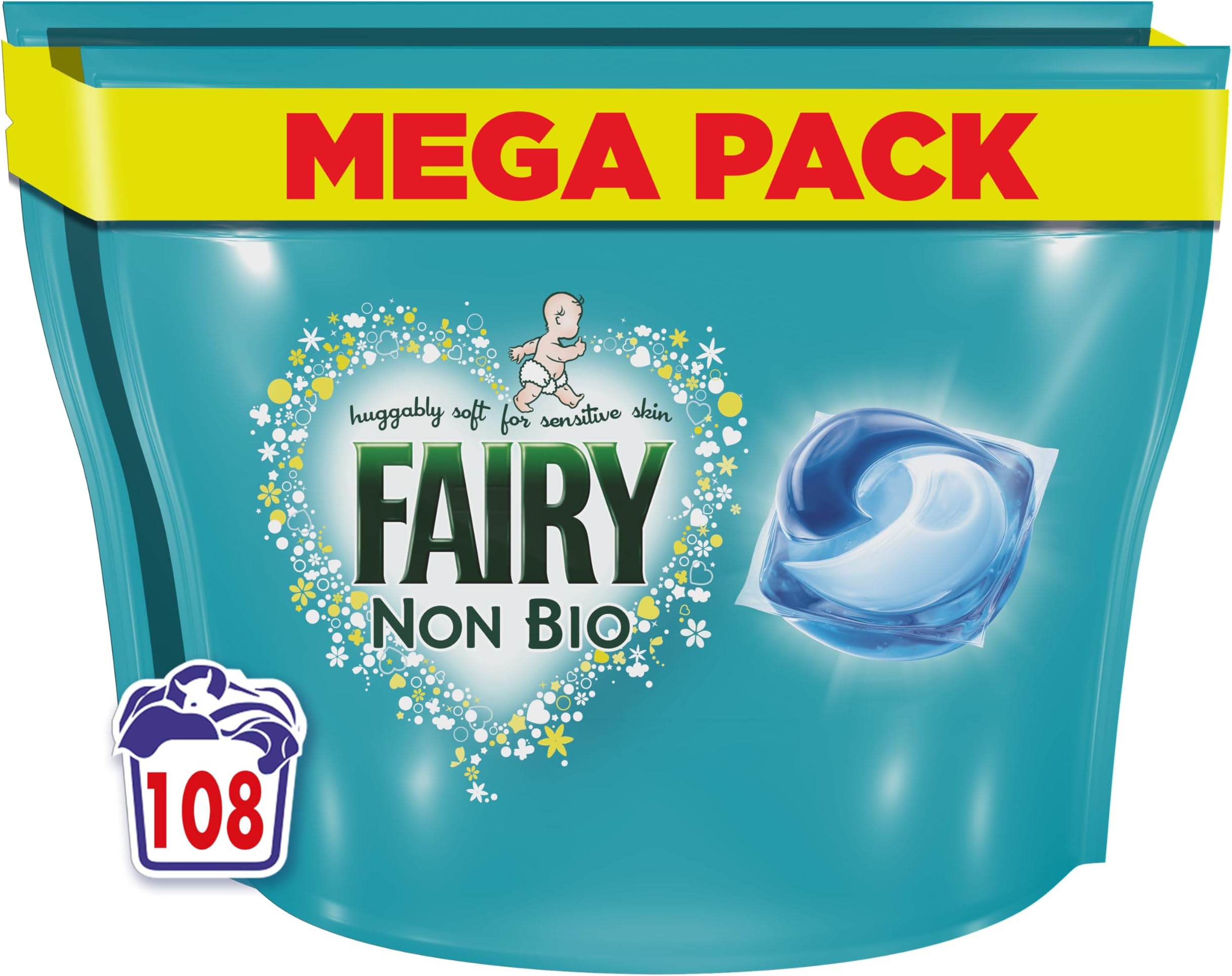 All-in-1 PODS Laundry Detergent Washing Liquid Tablets/Capsules, 108 Washes (54x2, For Sensitive Skin, White