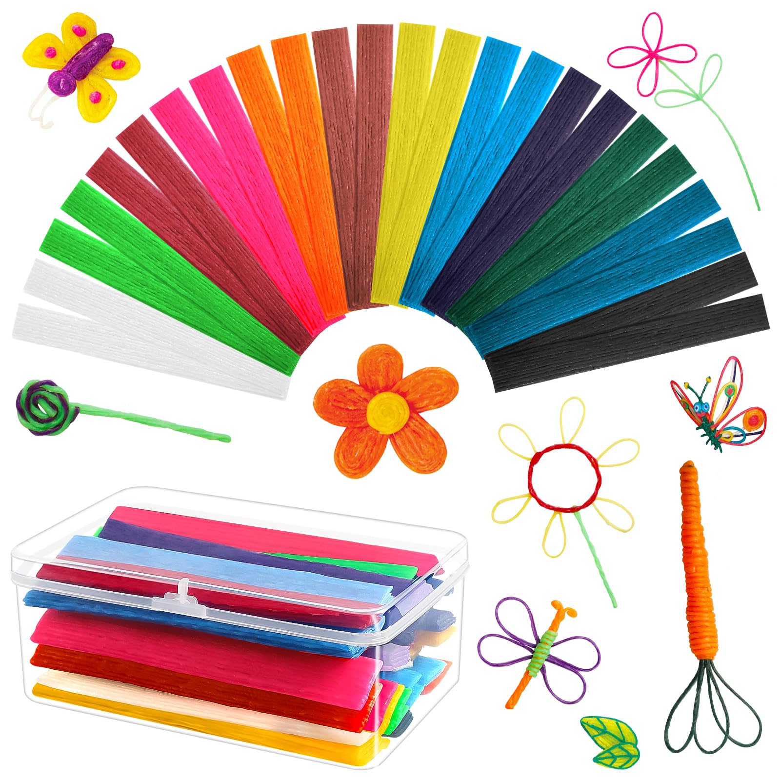 Enjamyo 1200 Pcs Wax Craft Sticks,Bendable Sticky Wax Yarn Sticks in 13 Colors with Plastic Storage Box,Reusable Molding Sculpting Sticks for DIY School Project Art Supplies