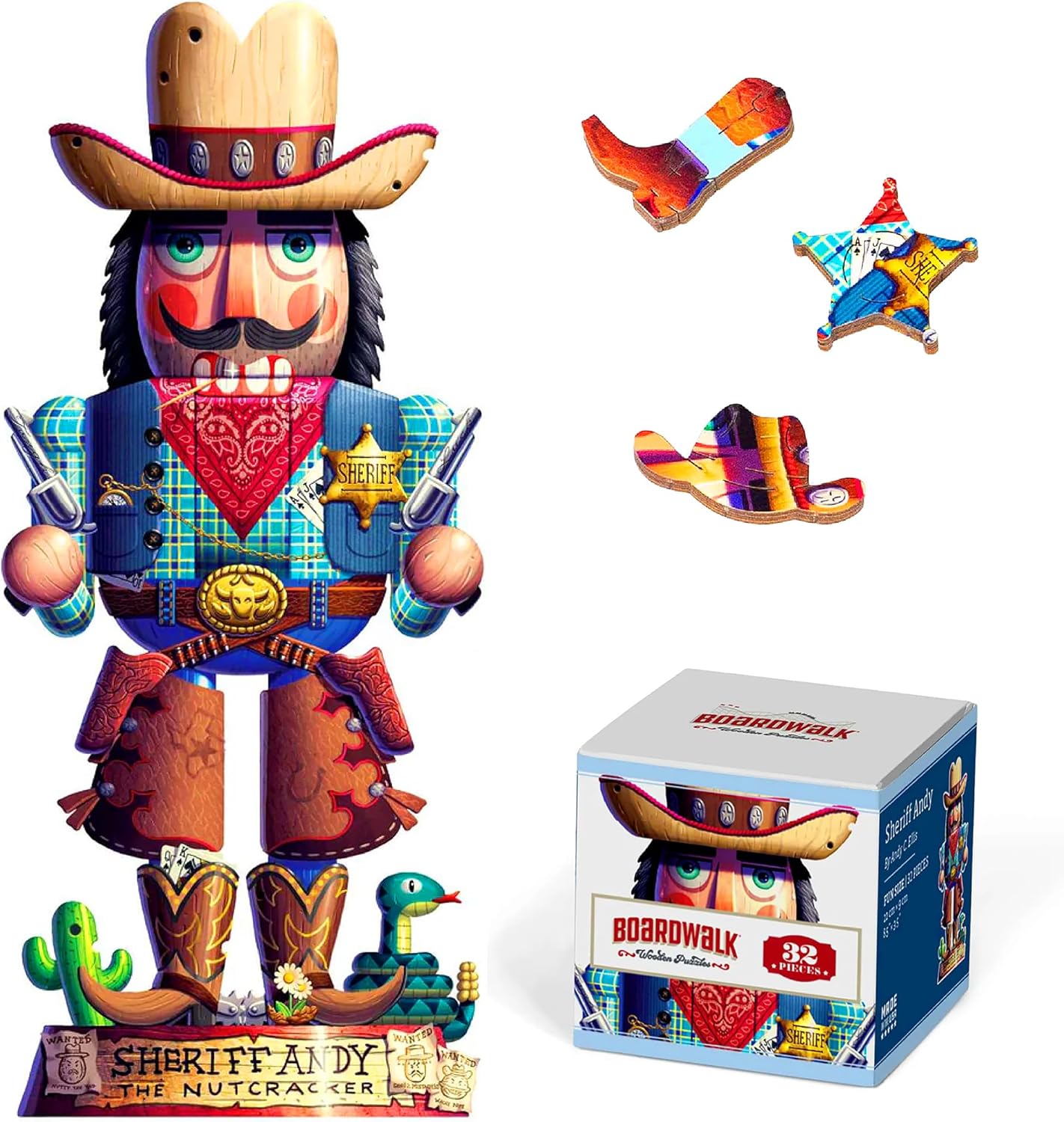 Boardwalk Puzzles Luxury Wood Puzzle - Sheriff Andy - Fun Size 32 Pieces - Engaging Wooden Puzzle Activity Adults