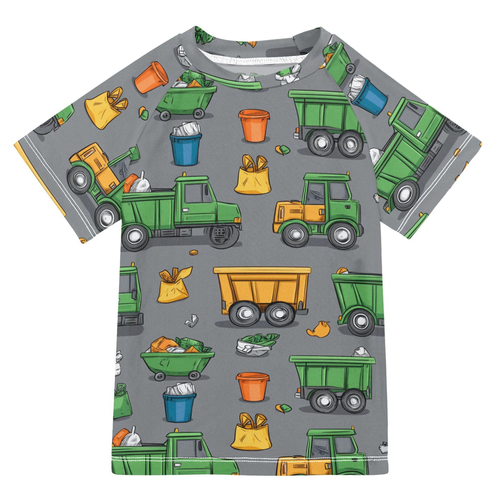 Wudan Garbage Trucks Street Cleaning Trucks Kids Bathing Suits Girls UV Protection Childrens Bathing Suits Swimwears Youth Sports Tshirts for Youth Boys 11-12Y