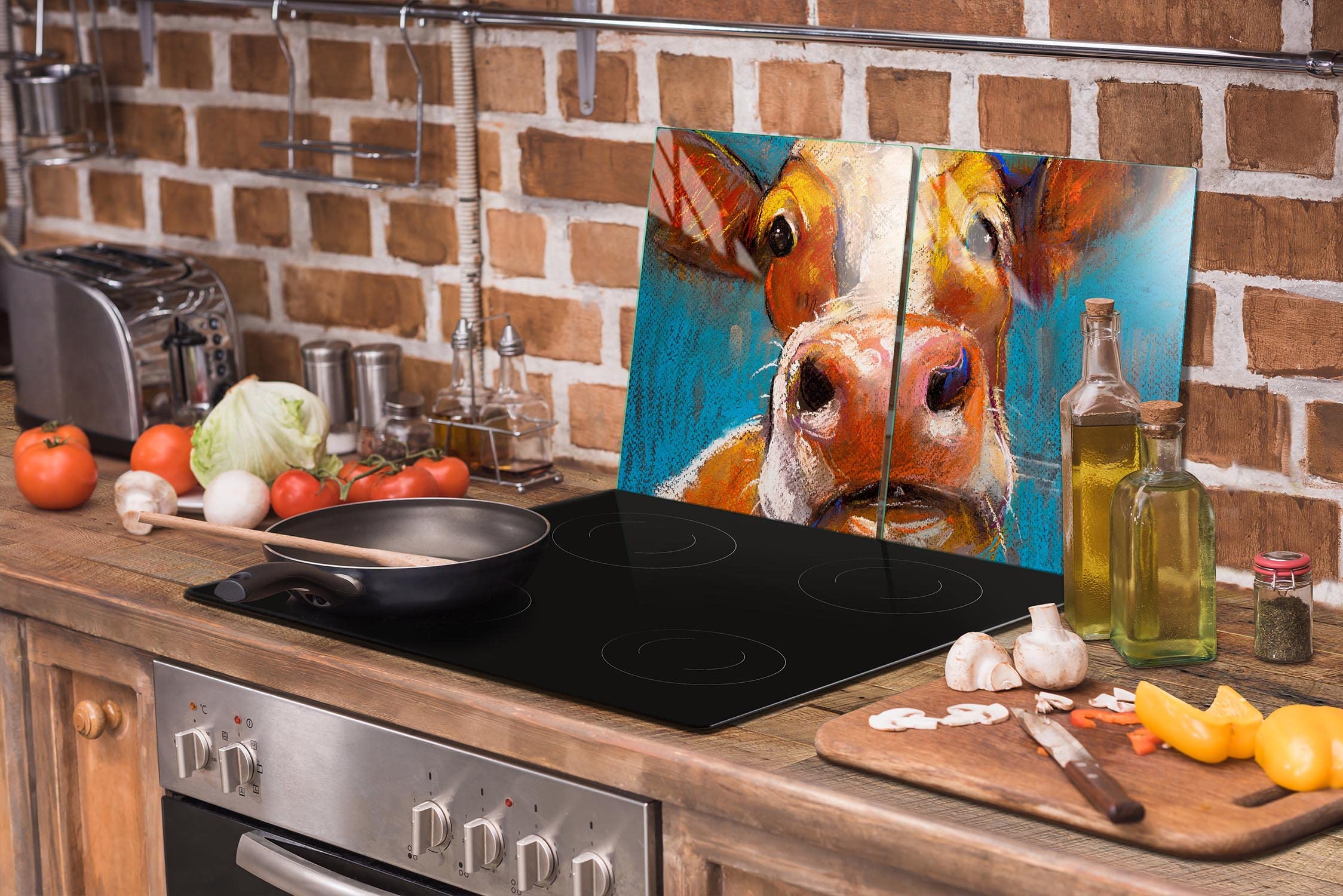 Plaque de protection universelle pour plaque de cuisson 2x45x52cm Pour plaques de cuisson Protection contre les éclaboussures Planche découper en verre trempé Décoration, Vache Animal