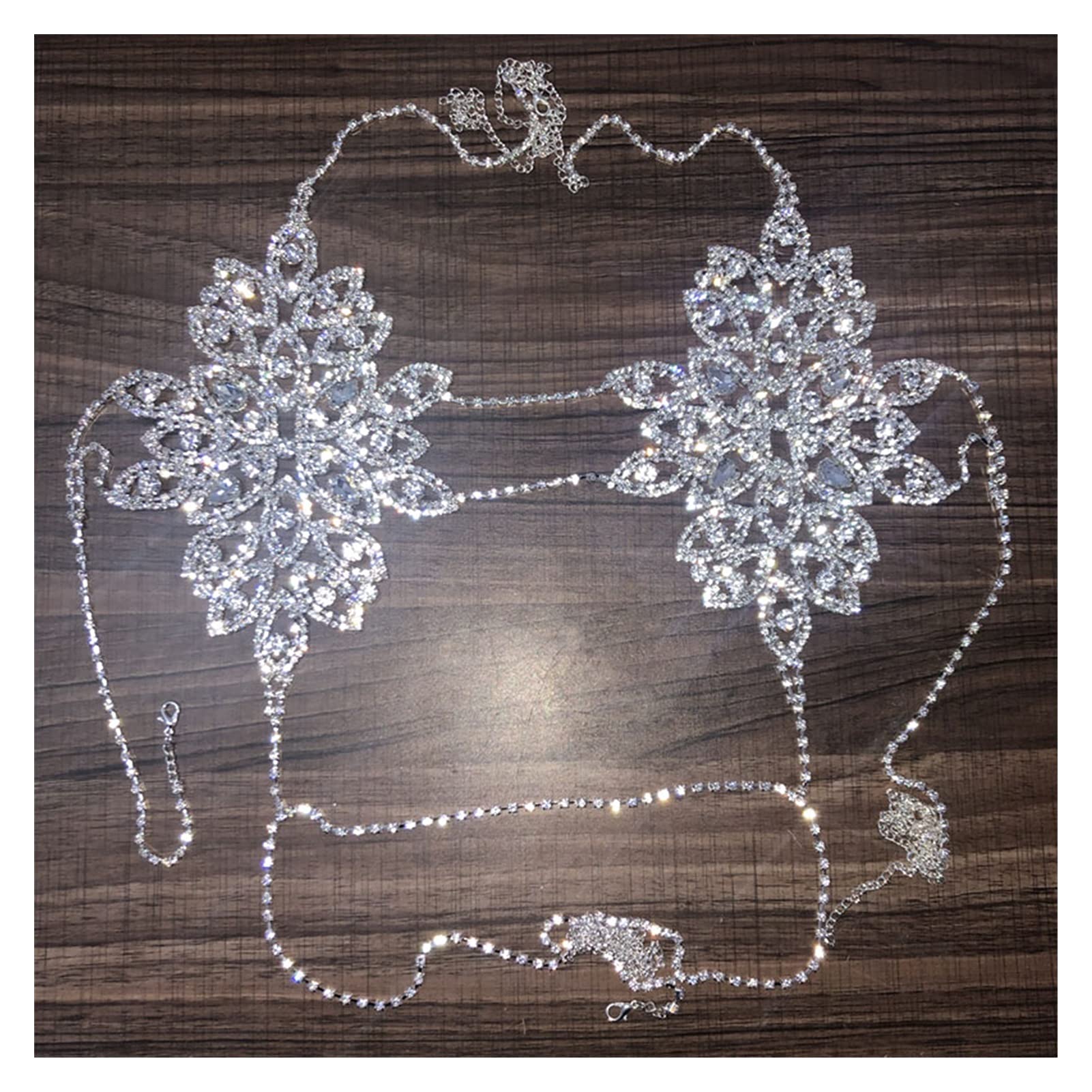 Körperkette Kristall Körperkette Bikini Harness Jewlery for Frauen Strass Kette BH Unterwäsche Set Hohlschmuck (Hauptsteinfarbe: Silber, Farbe: Goldfarbe)