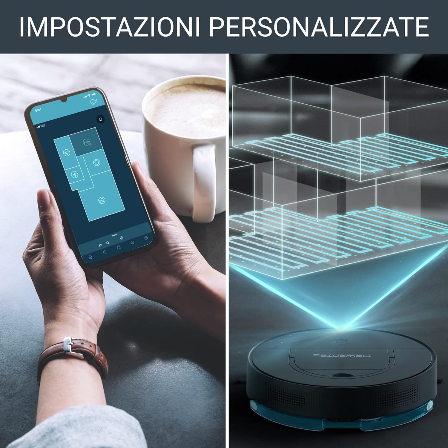 Rowenta X-Plorer Serie 130 Ai, Robot Aspirapolvere Lavapavimenti, Mappatura, Tecnologia AI e Laser, Evitamento Ostacoli, Adatto a Smartphone e Assistenti Vocali, Nero, RR9065 - Immagine 3