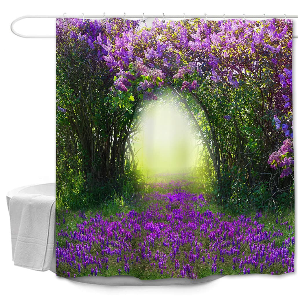 goodbath Garden Shower Curtain, Outdoor 3D Fantasy Forest Rose Anti Mould Waterproof Bath Curtains for Bathroom Bathtub, 180 x 180 cm - Image 4
