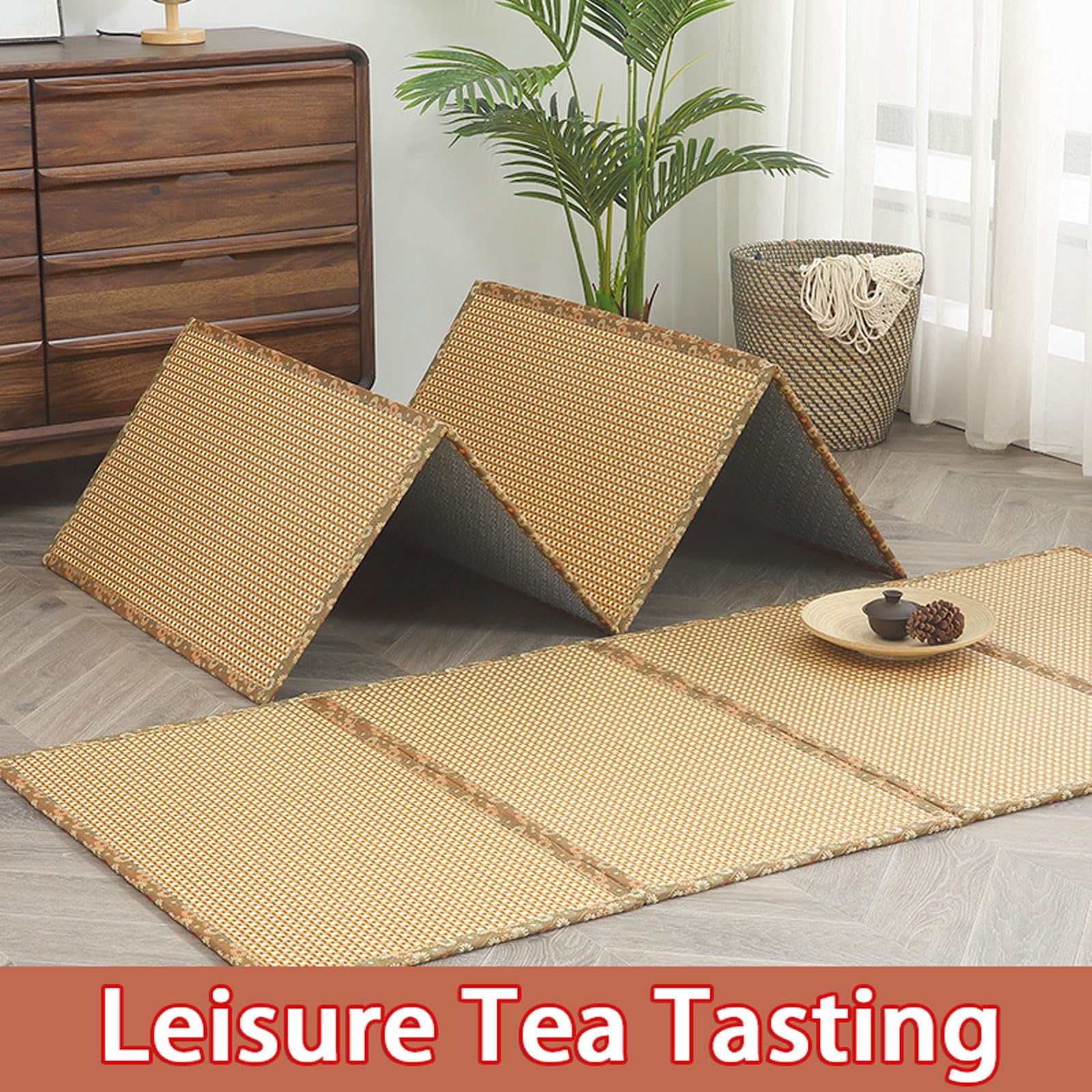 Tappetino pieghevole per tatami, in rattan naturale, antiscivolo, traspirante, per gattonare a letto, meditazione, yoga e sala da pranzo