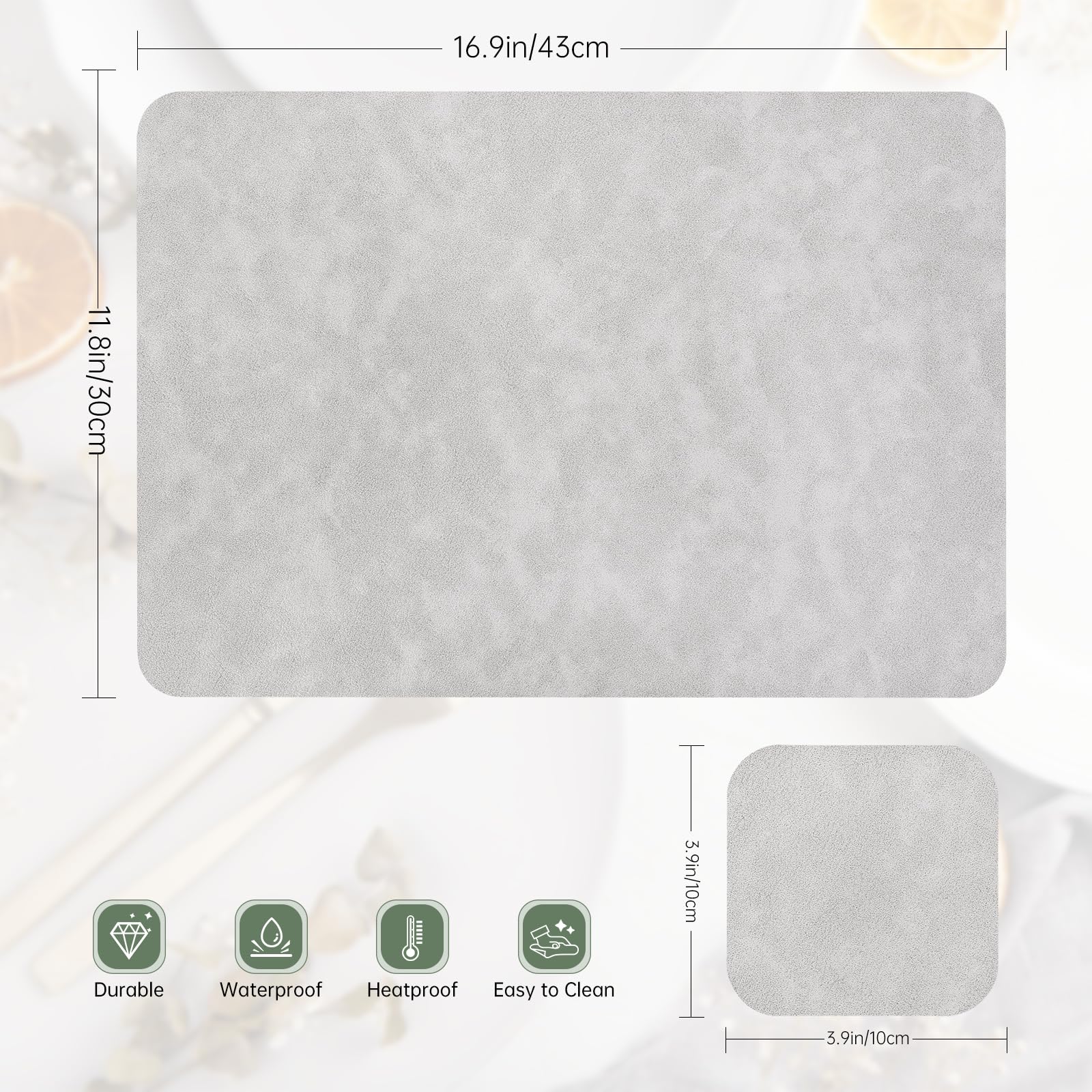 Set da tavolo lavabile, 4 tovagliette e sottobicchieri, set da tavolo in pelle double face, resistente al calore, antiscivolo, tovagliette in plastica (grigio chiaro blu chiaro)