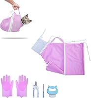 Vista 7 de KlerRoem Bolsa de baño para gatos, ajustable, antimordeduras y antiarañazos, bolsa de aseo de malla para ducha de gatos para perros y gatos