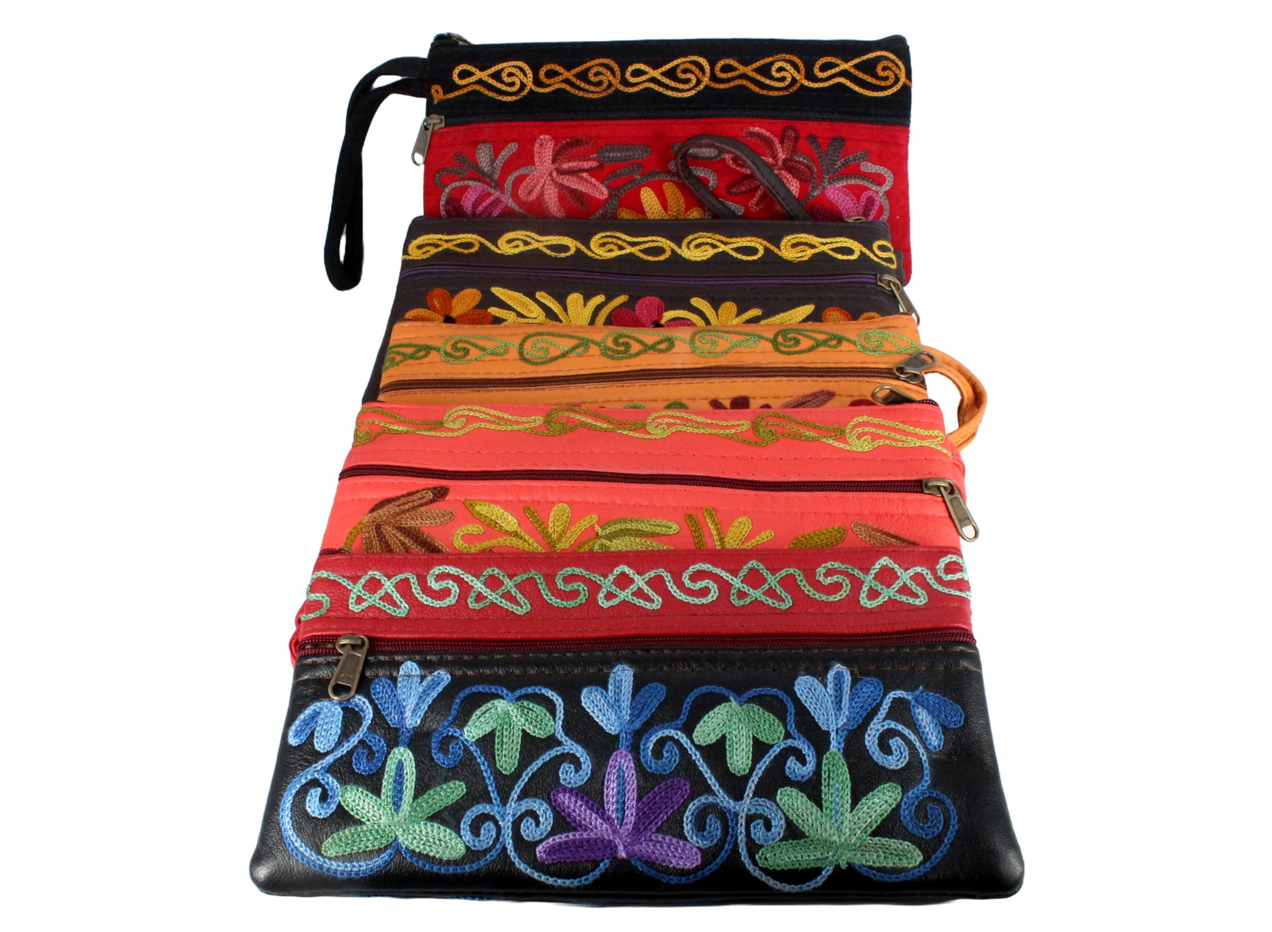 Womens A.Peer Kashmiri Handmade Embroided 3-Zipper Pouch | Clutch |Purse | Wallet (Combo Of 2 Random Colours), Multicolor-picture-12