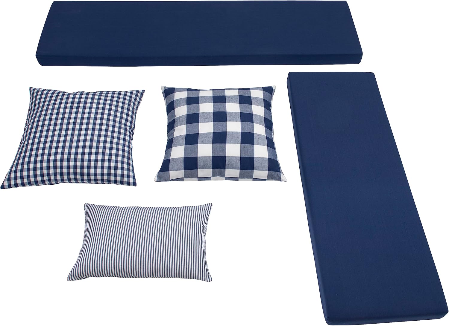 Linon Harris Navy Blue 2 Piece Nook Cushion Set with 3 Coordinating Accent Pillows by Linon - Only Fits Harris Nook Collection