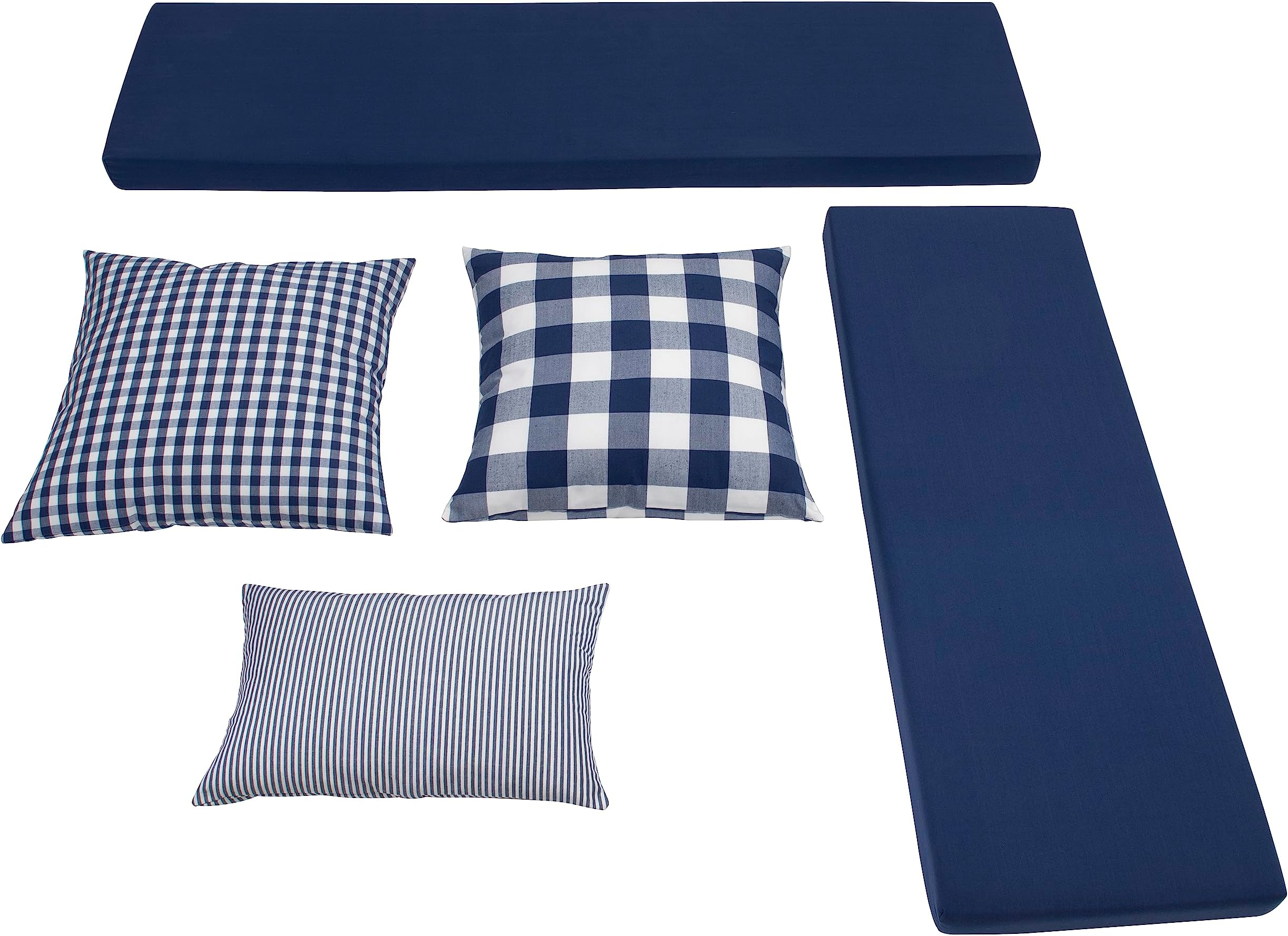 LinonNavy Blue 2 Piece Cushion Set with 3 Coordinating Accent Pillows Fits Harris Nook Collection 5 Count