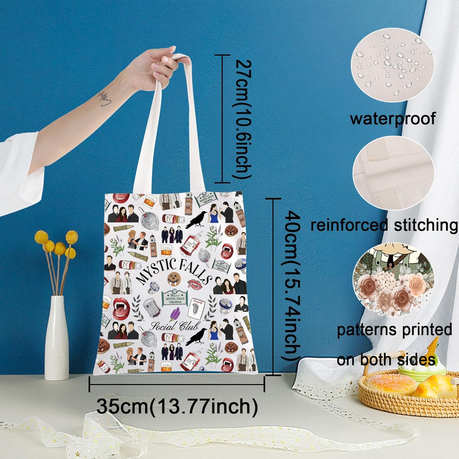 KEYCHIN Damon Brothers Tote Bag Damon And Elena Fans Gifts Mystic Falls Social Club Vampire Shoulder Bag Stefan Fans Gift - Image 3