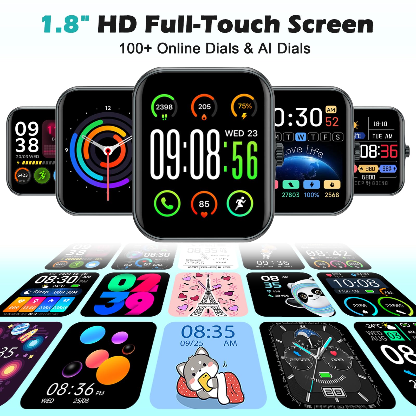 Smartwatch Bambini Fitness Tracker, 1.83" HD Orologio per Bambino Bambina con Frequenza Cardiaca Monitor del Sonno Resistente all'Acqua IP68, Smart Watch per Ragazza Ragazzo Ado 5-16 Anni Regalo Negro