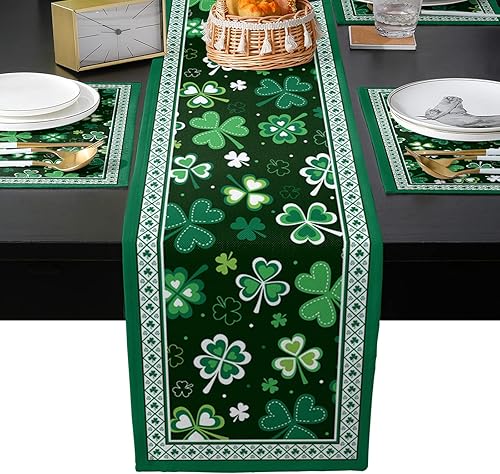Miniatura 2 de Juego de manteles individuales verdes con camino de mesa a juego de arpillera de algodón y lino 4 manteles individuales  camino de 13 x 90 pulgadas