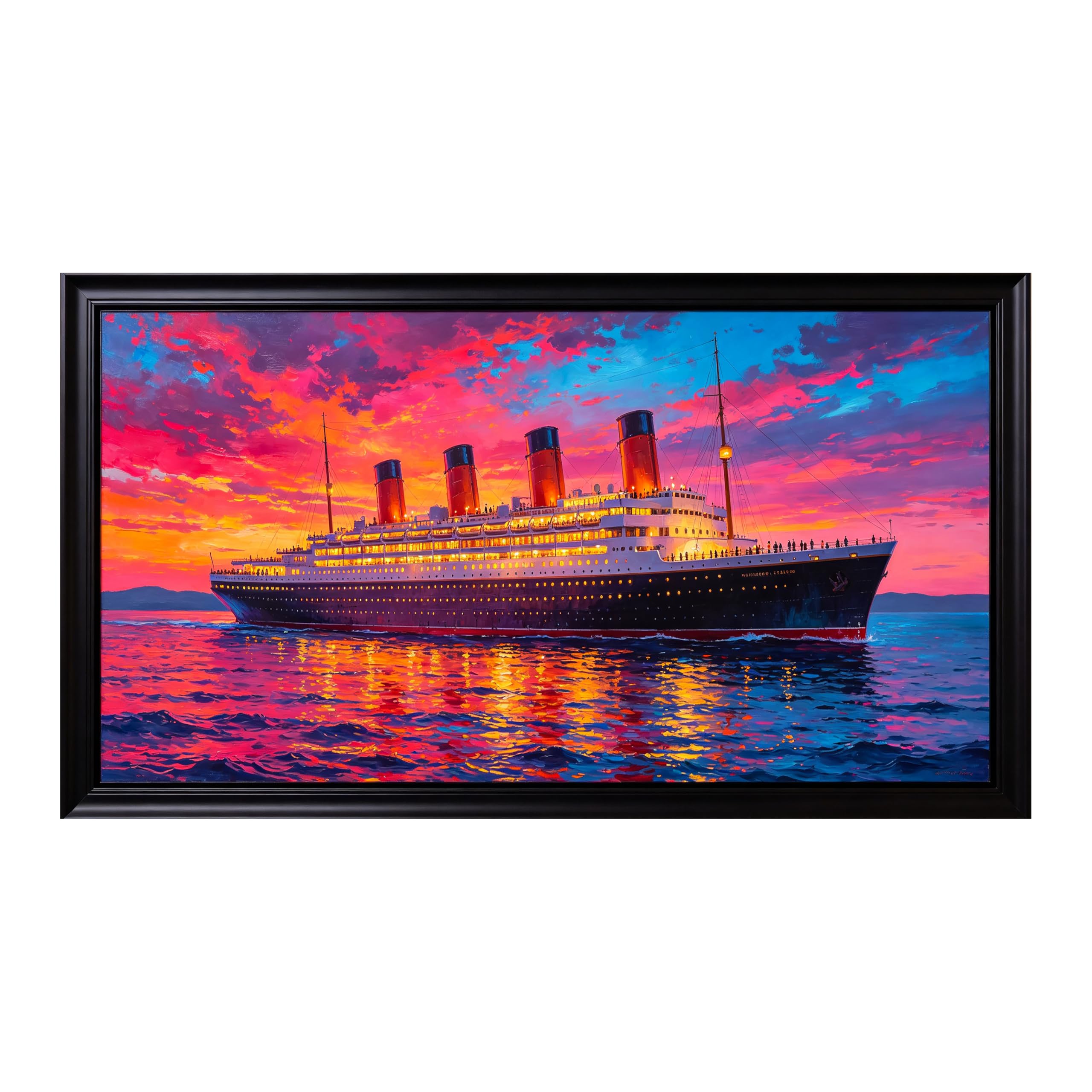 Yzpallescene Art260711265 3D Framed Wall Art Ocean Liner Sunset Seascape Oil Painting Large Size Selfadhesive Removable Wall Decor Prints Artwork For Living Room Bedroom Office