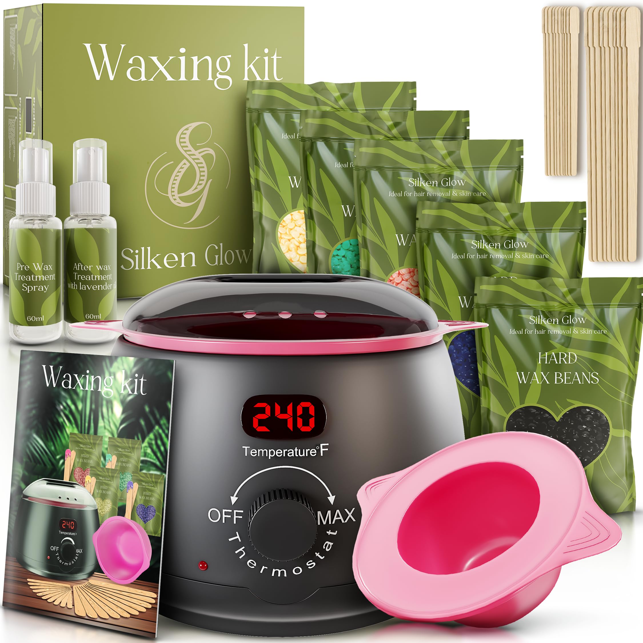 All-in-One Hard Wax Warmer Hair Removal Kit, 39-Piece Set, Jet Black