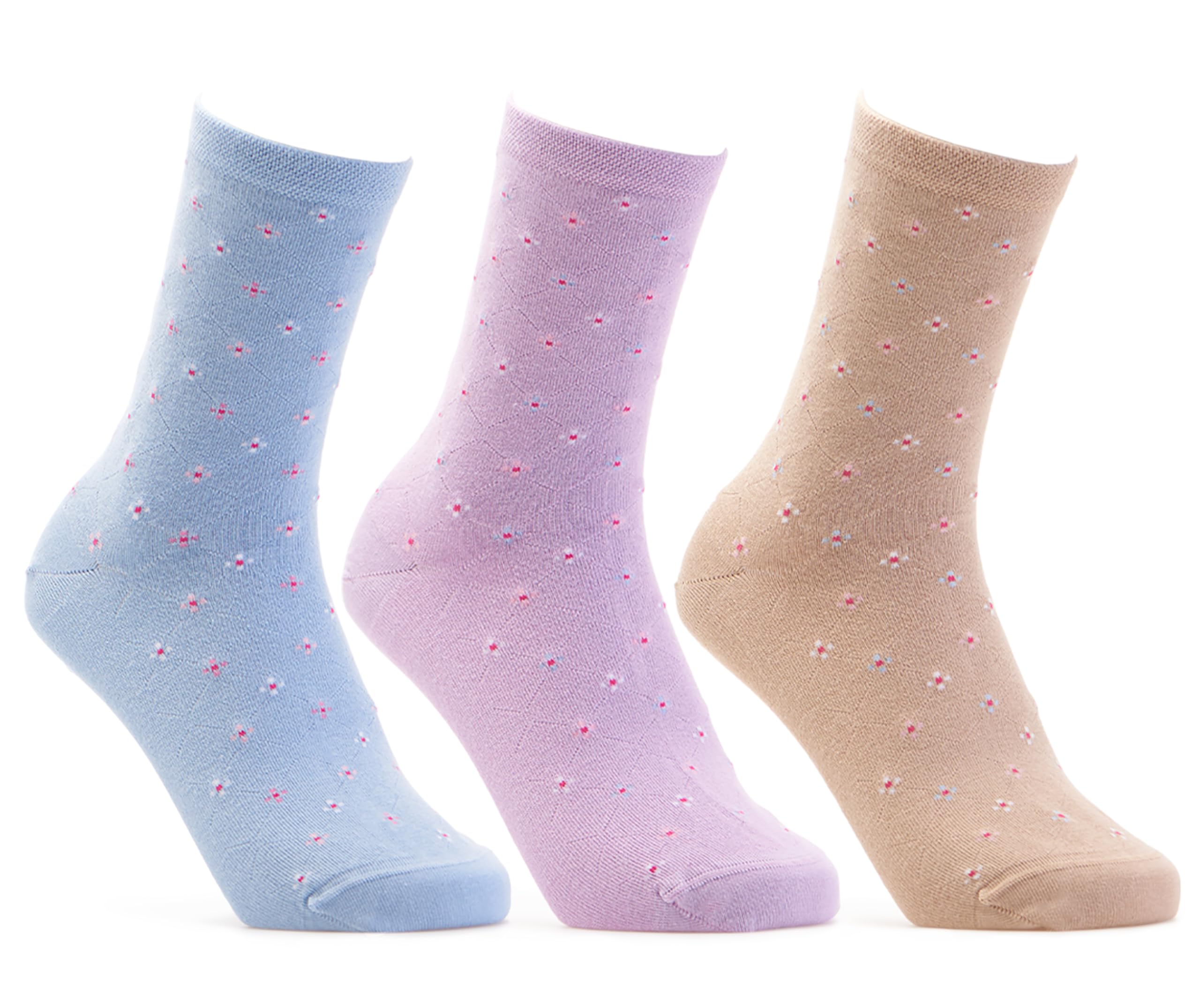 Cosyfeet Women's Mixed Pastels Extra Roomy Cotton‑Rich Seam‑Free Patterned Socks - S