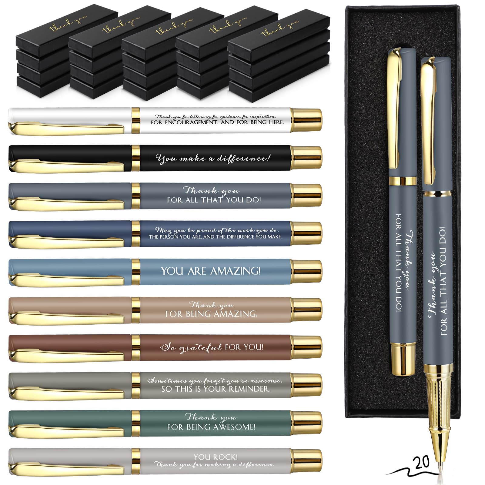 PerKoop 20 Sets Thank You Gifts Inspirational Ballpoint Pen