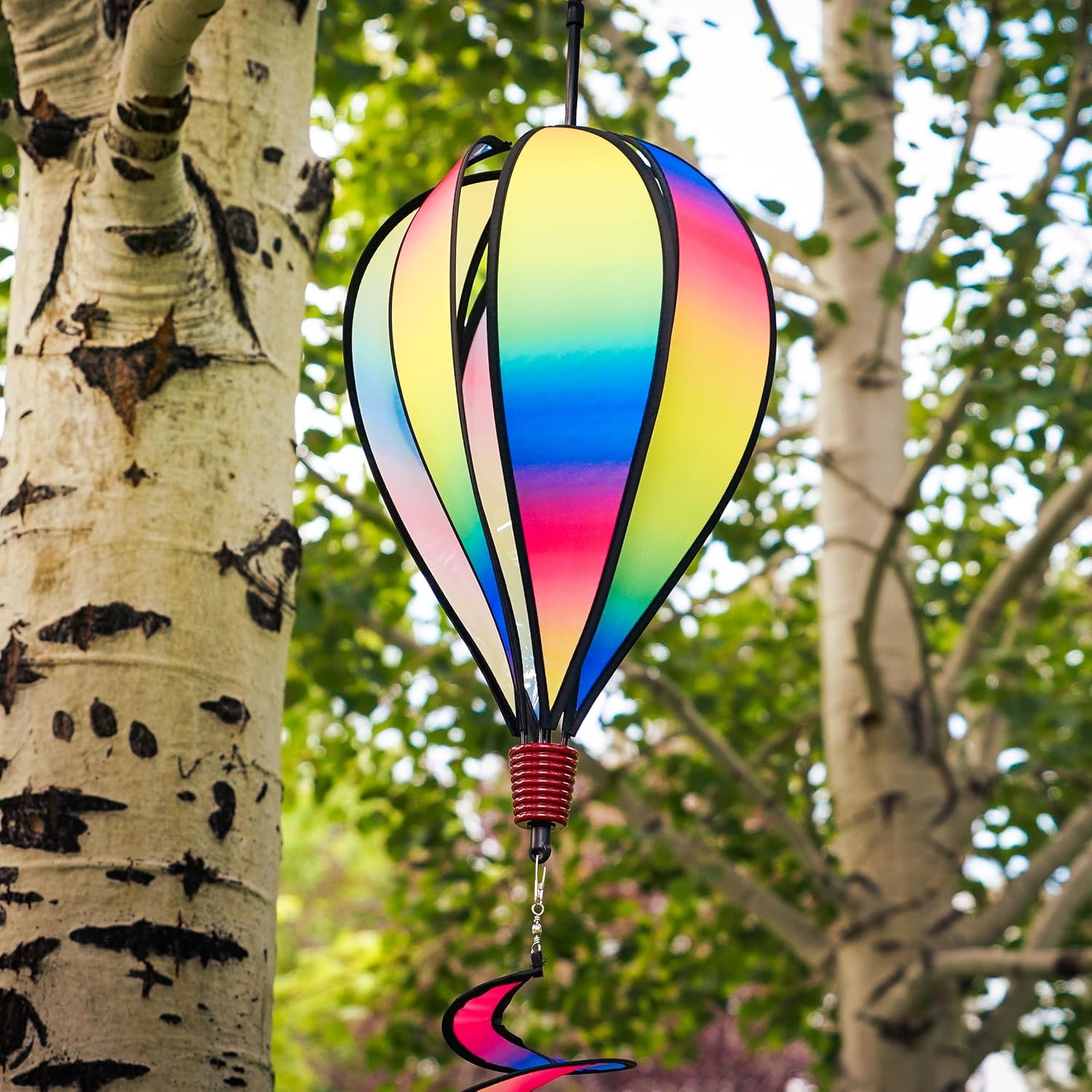In the Breeze Rainbow Blended Hot Air Balloon Wind Spinner,Blended Rainbow,11" W x 17" H, 30" Tail,1030