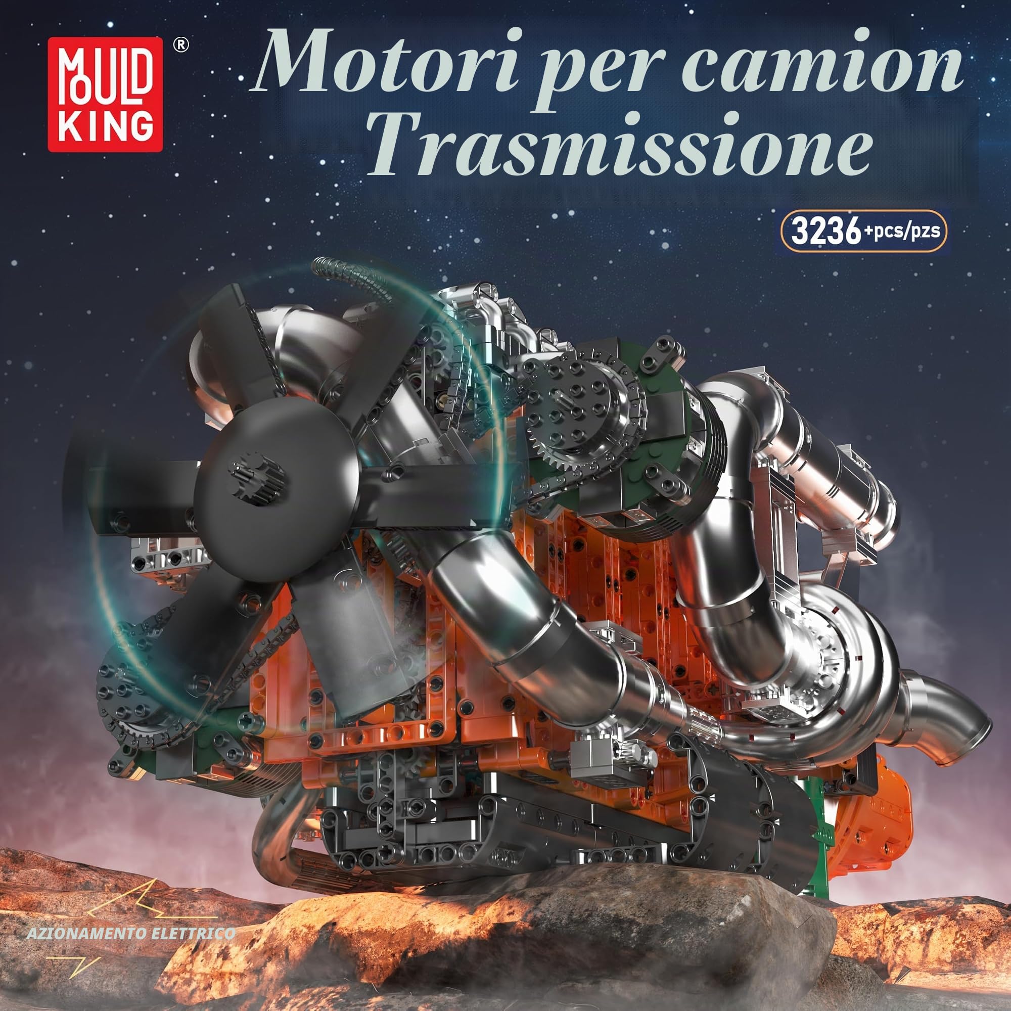 Mould King 10200 Technology Track Engine Block Toy Set, 3070 pezzi blocco morsetto motore con trasmissione motore batteria, modello di costruzione per bambini e adulti creativi