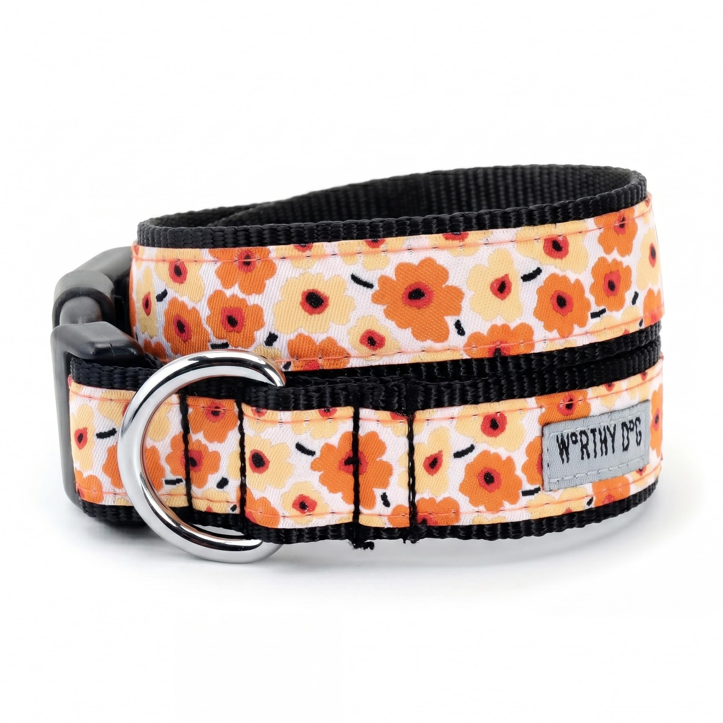 Collier réglable en nylon pour chien S, accessoire résistant à motif fleurs oranges
