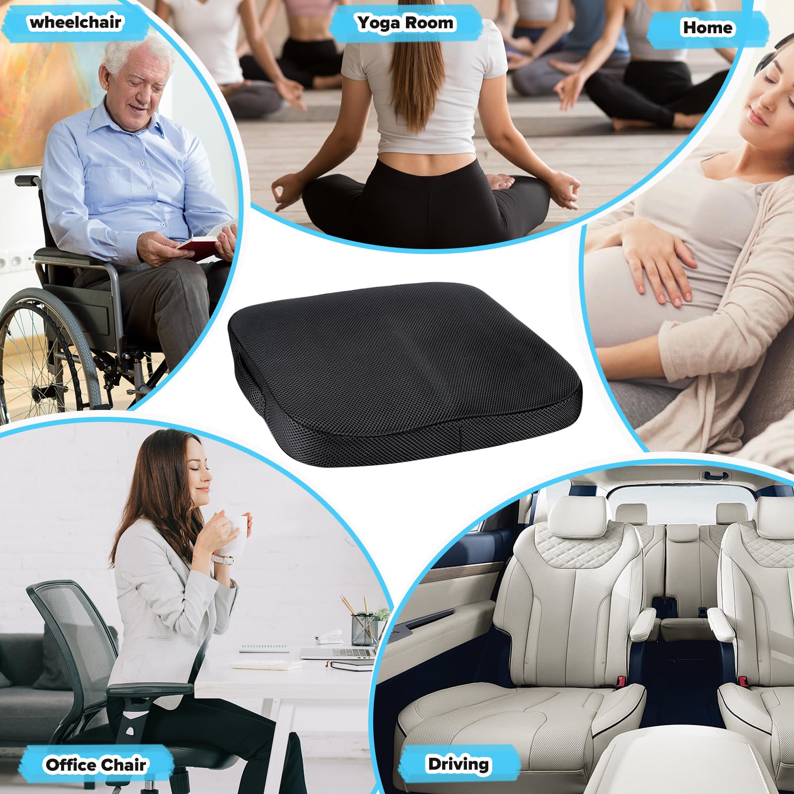 Coussin Ergo FSWWSF Pour Bureau Et Voiture - Mousse Mémoire - Anti-dérapant