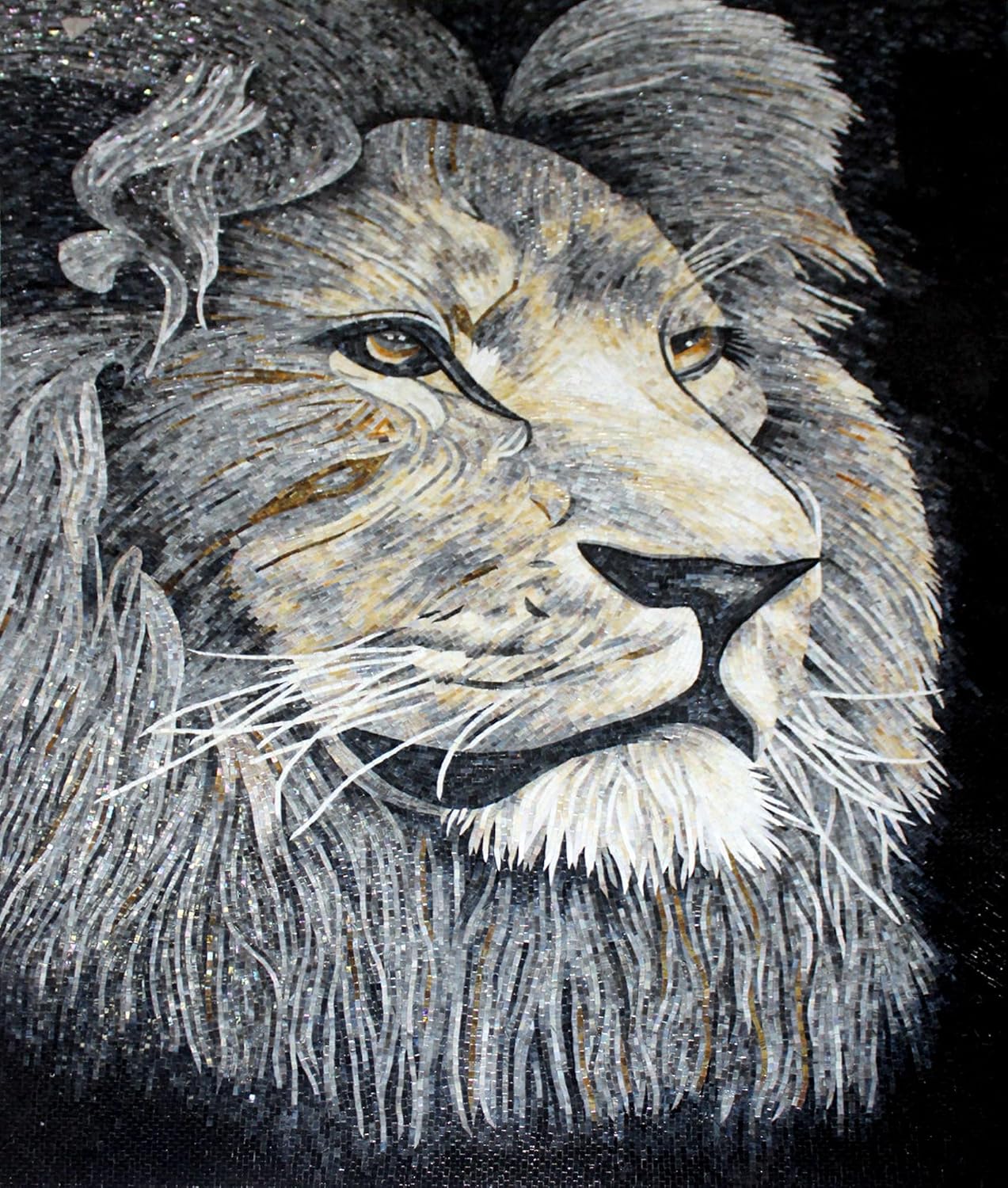 Handmade King of the Beasts Glass Mosaic Wall Art, Lion Tile Mosaic Artwork, Hand-Cut Glass Wall Décor
