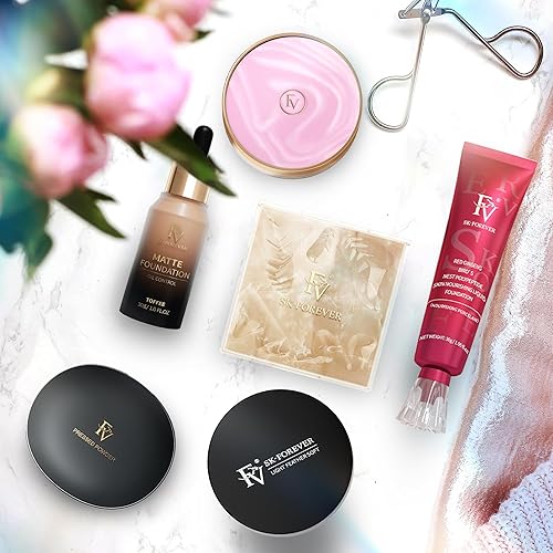 Miniatura 7 de FV Maquillaje de base líquida Dewy, control de aceite, impermeable, de larga duración, para pieles normales y secas, cobertura media ligera, vegano