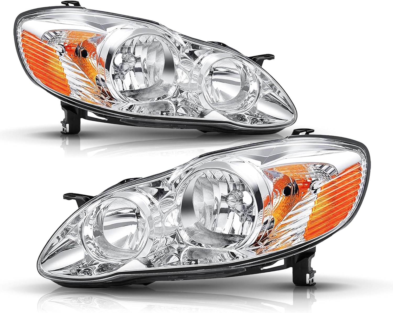 for 2003 2004 2005 2006 2007 2008 Toyota Corolla Headlights Headlamp Assembly Replacement Pair,Chrome Housing Amber