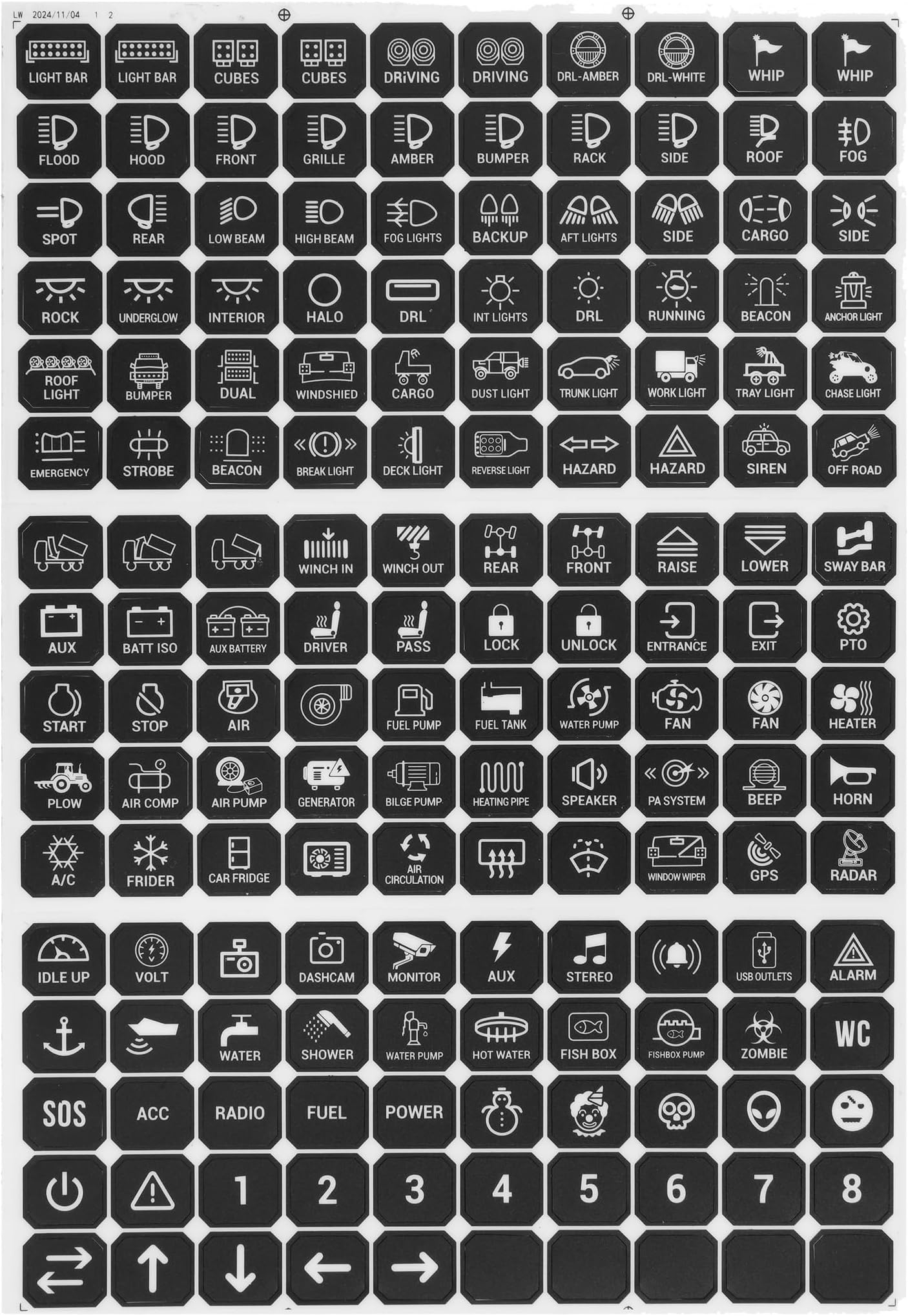 Auxbeam Switch Panel Sticker for 6/8 Gang Switch Panel Label Decal for Circuit Panel Marine Boat Truck Camper Dashboard Switch Control Labels, 120PCS