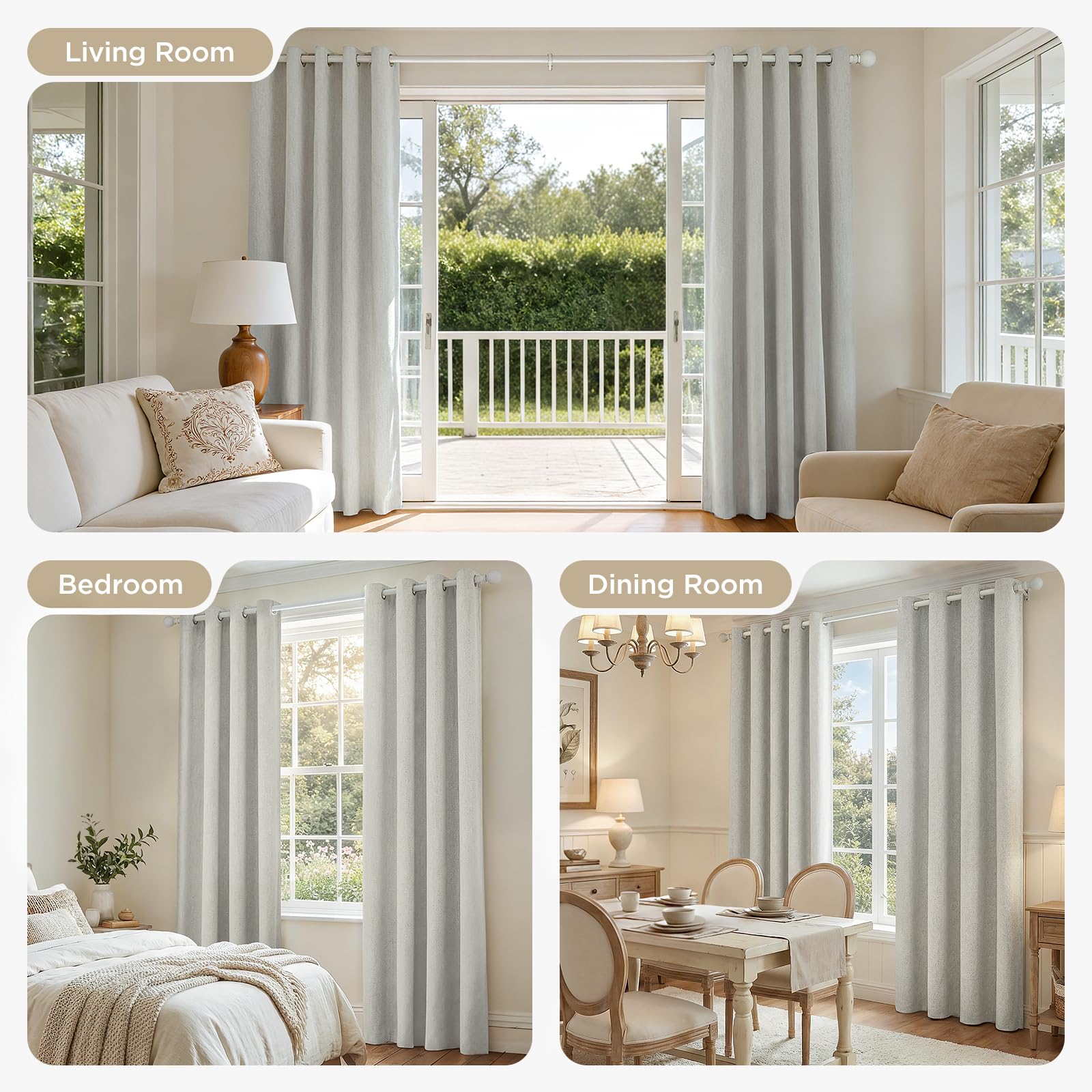 Joydeco, Set di 2 tende oscuranti da 213 cm di lunghezza, in tela grezza biancastra termicamente isolata, con occhielli, tende strutturate per camera da letto e soggiorno