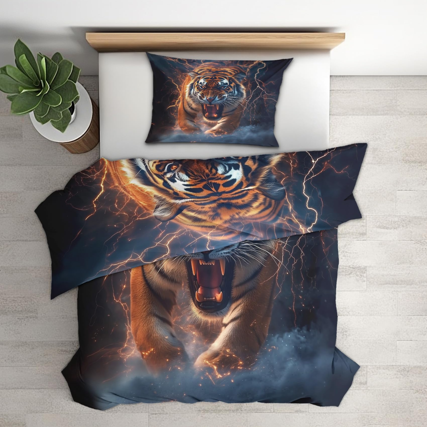 Housse de couette 200x200 tigre réversible et zippée en microfibre