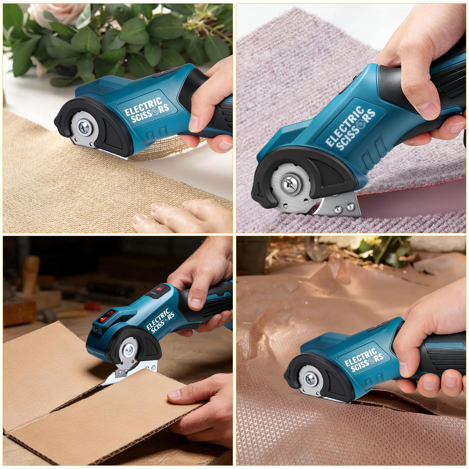 Kartonschneider Elektrische Schere mit 2000mAh Akku, Max. Schnittstärke 9 mm, 440 U/min Kabellose Rollschneider Teppichschneider mit LED-Licht & USB-C Kabel, Akkuschere Kompatibel mit Makita 18V Akku