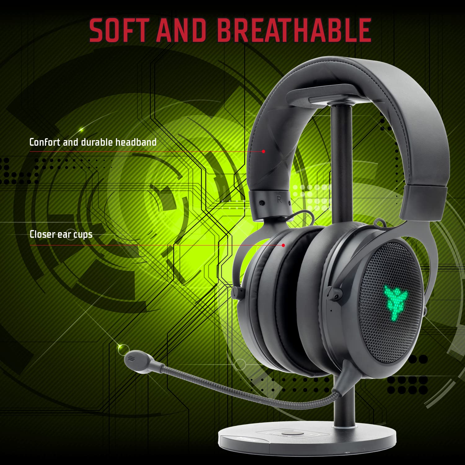 Itek H500W2 Auriculares Gaming Inalámbricos 2.4G con Micrófono Desmontable, Cancelación de Ruido Exterior, Iluminación LED para PC y Consola, Negro, Ajustable