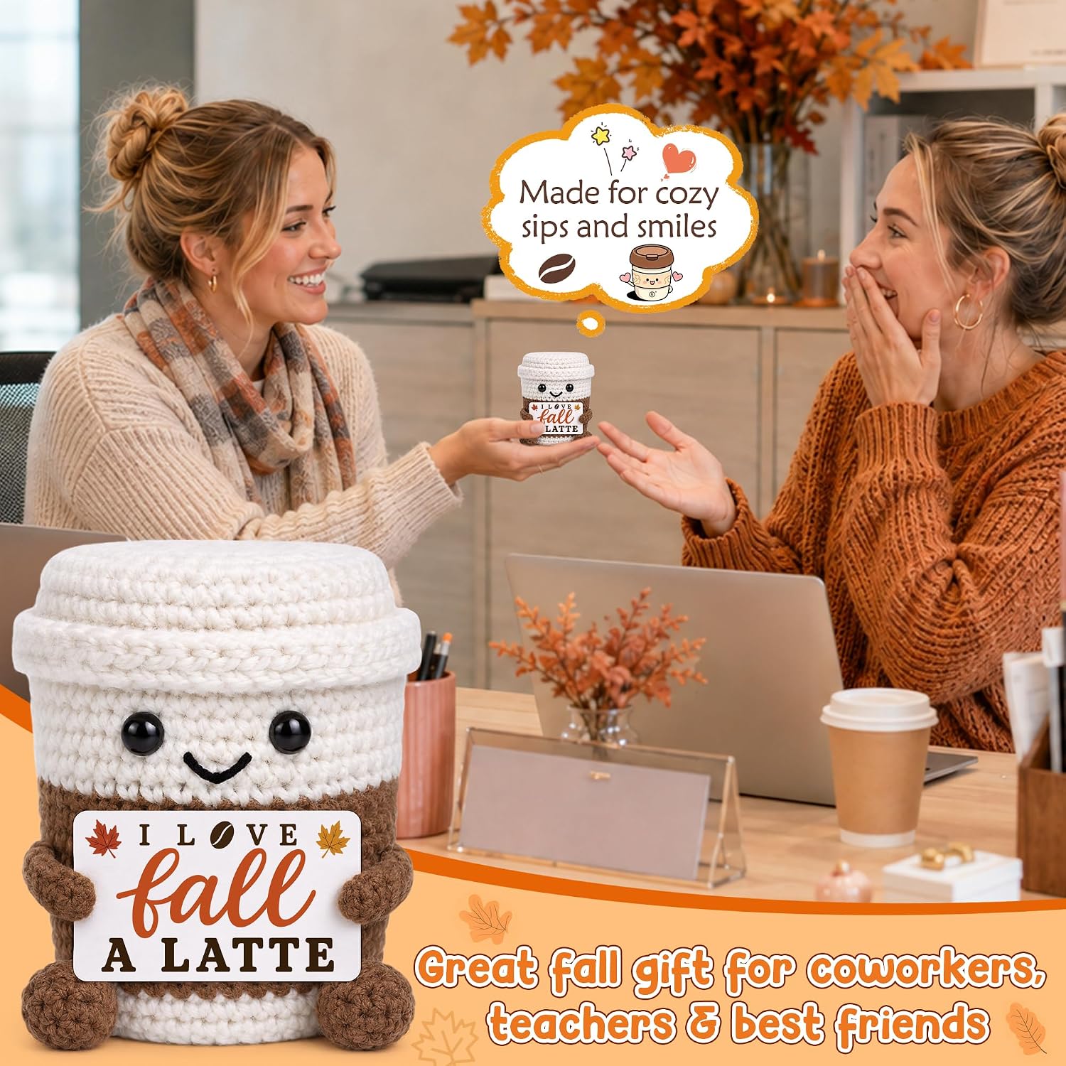 Fall Gifts for Women Men Boss Coworker, Fall Basket Crochet Coffee Mug Cup