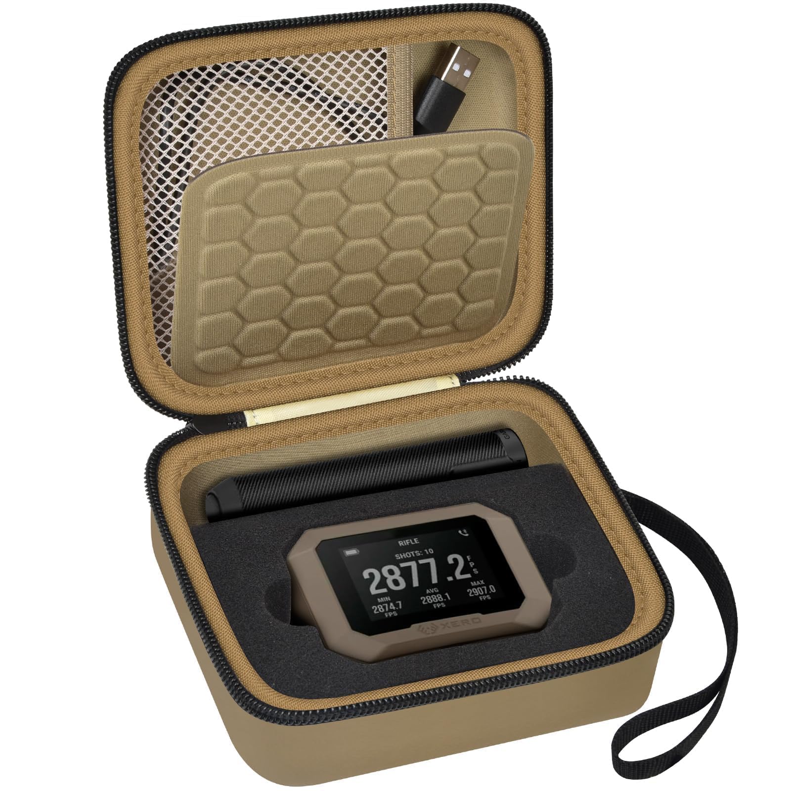 PAIYULE Case for Garmin Xero C1 Pro Chronograph, Range Shooting Chronograph Ballistic Precision Travel Organizer, Storage Holder with Mesh Pocket fit Cable, Porable Charger (Bag Only) (Green)