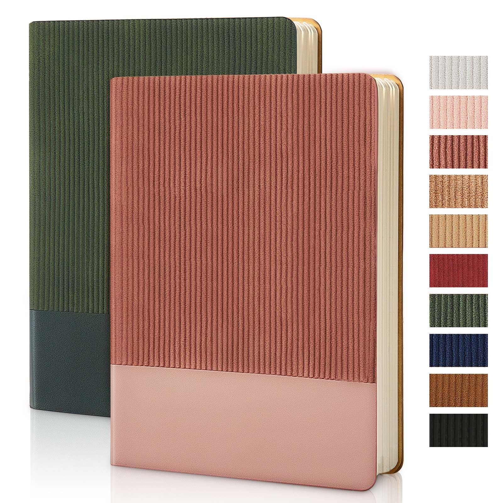 TSFPapier Lined Journal Notebook for Work College Ruled Note Book 5.79"x8.27"A5 PU Leather Daily Journaling 216 Pages for Women Men Writing Home School Supplies Business Dark Green/Dark Pink