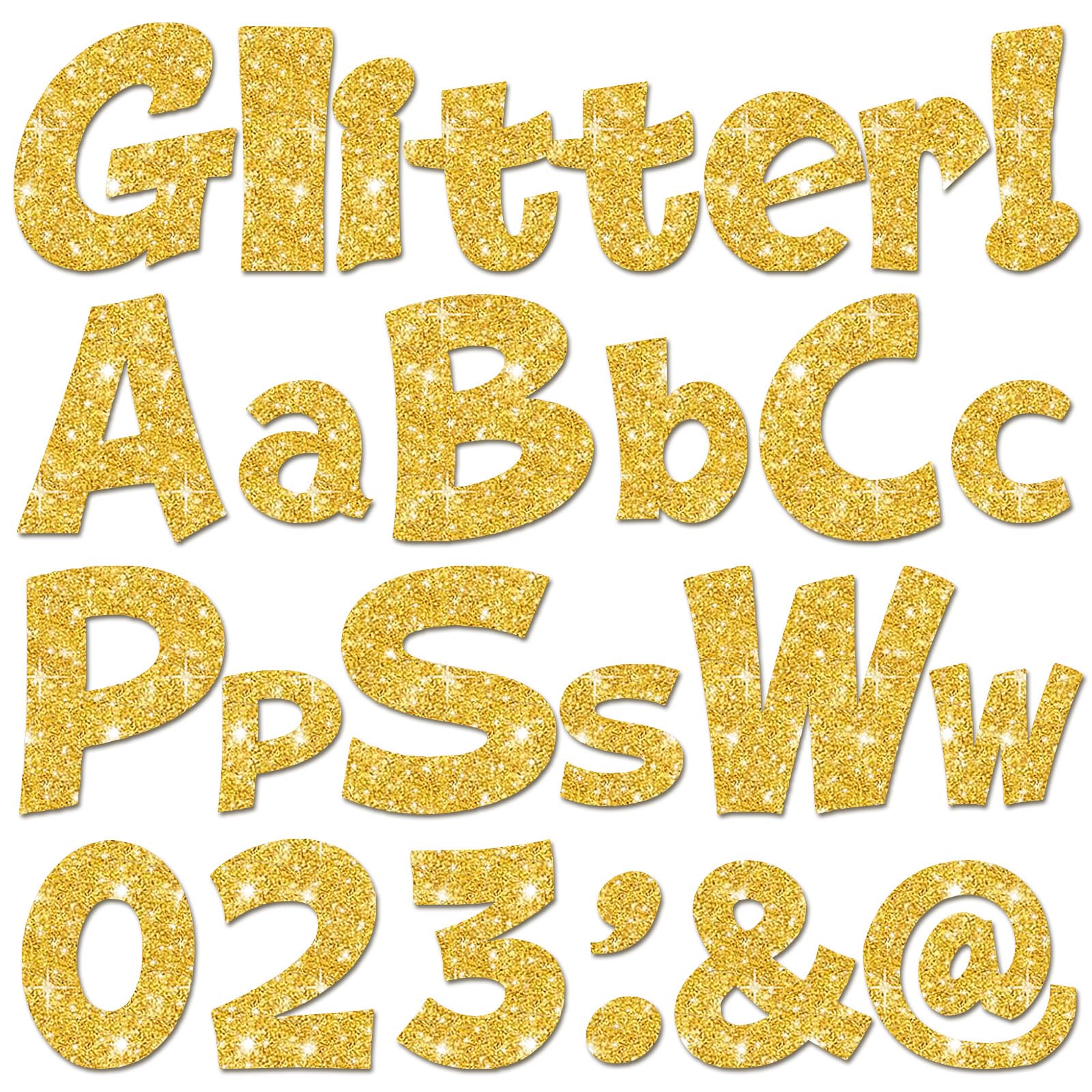Colarr 144 letras con purpurina para tablón de anuncios para el aula, número del alfabeto, símbolo de puntuación, recortado, 4 pulgadas, letras troqueladas con puntos adhesivos, decoración de fiestas