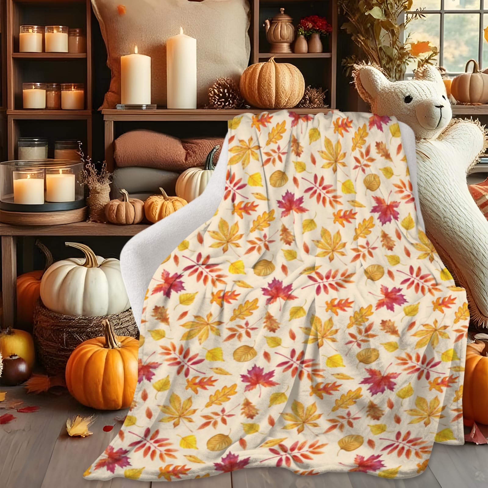 Fall Maple Leaf Flecce Blanket, Soft Lightweight Anti-pilling Autumn Throw Blanket, Cozy Warm Flannel Blanket - Image 2