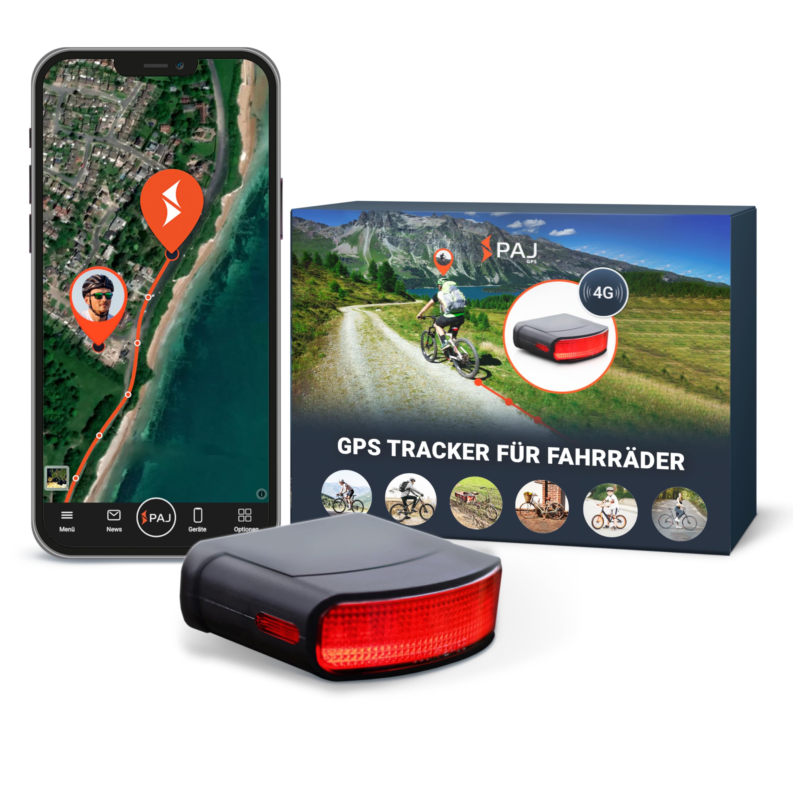 PAJ GPS Tracker Fahrradrücklicht - 4G Echtzeitortung mit Sturzalarm, inkl. 3 Monate Premium ABO, GPS-Tracker Fahrrad Alarmanlage inkl. eBikes, 100% wasserdicht, bis zu 20 Tage Akku, Straßenzulassung