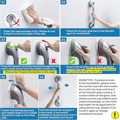 Miniatura 3 de Barras de agarre para ducha LEVERLOC, paquete de 2, barra de agarre de succión fácil de instalar, mango de ducha para baño, pasamanos removibles