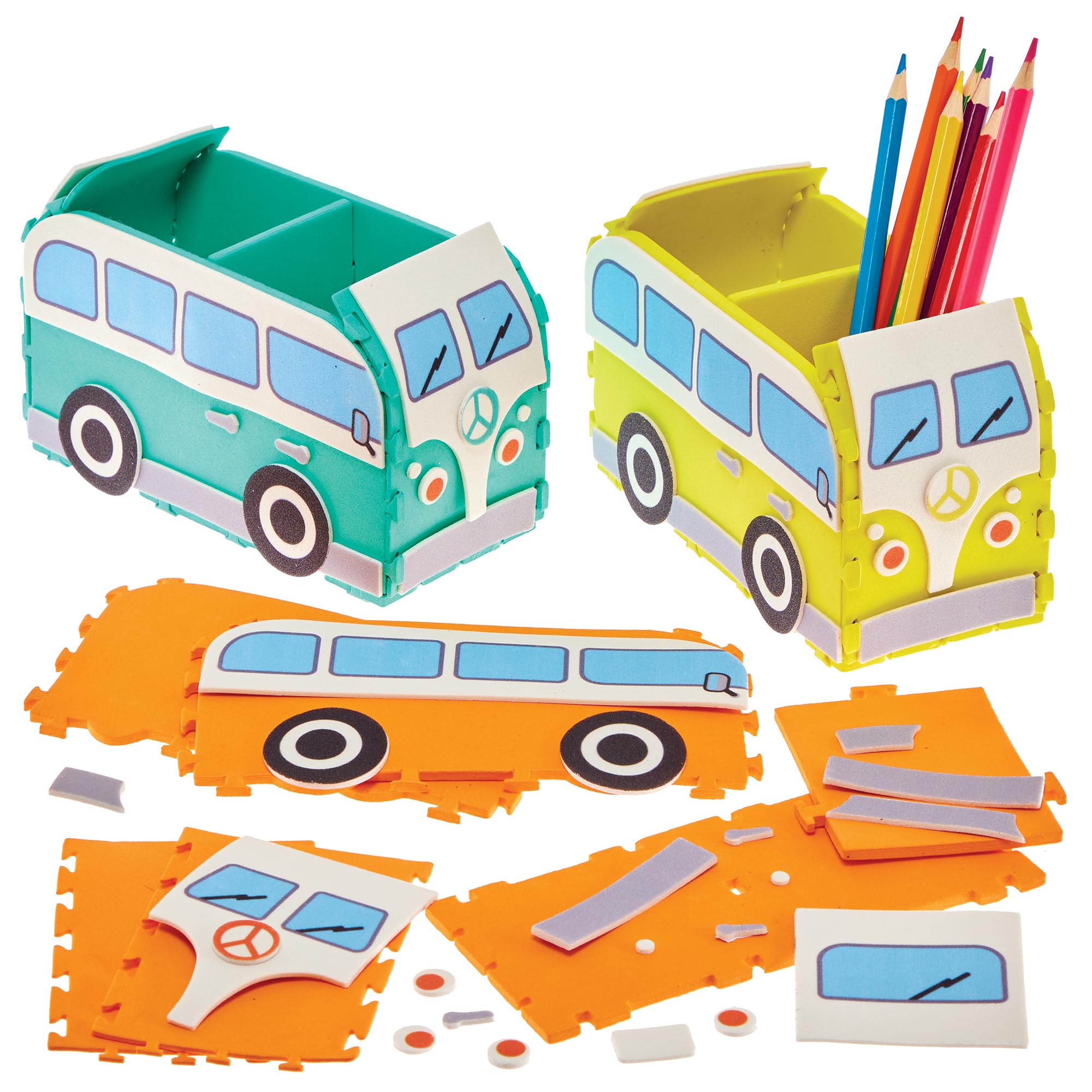 Baker Ross FN071 Camper Van Pencil Pots - Pack of 3, Fun Craft Kits for Kids