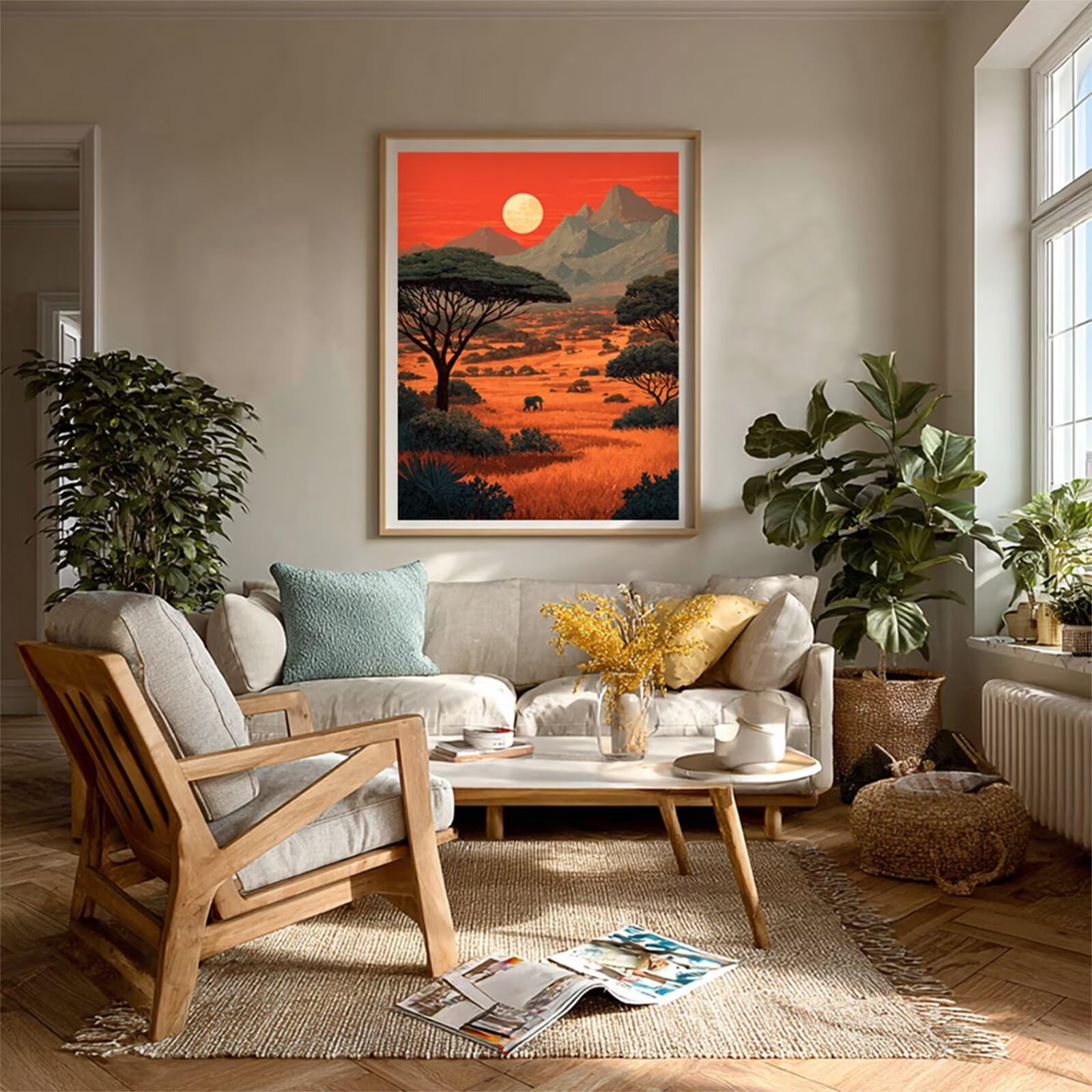 Albero Dipingere con i Numeri Adulti con Telaio, Tramonto Dipingere con i Numeri Kit, DIY Disegni da Colorare per Adulti con Pennelli e Vernice Acrilica, Regalo Amica, Decorazioni Casa 50x70cm 0-7627