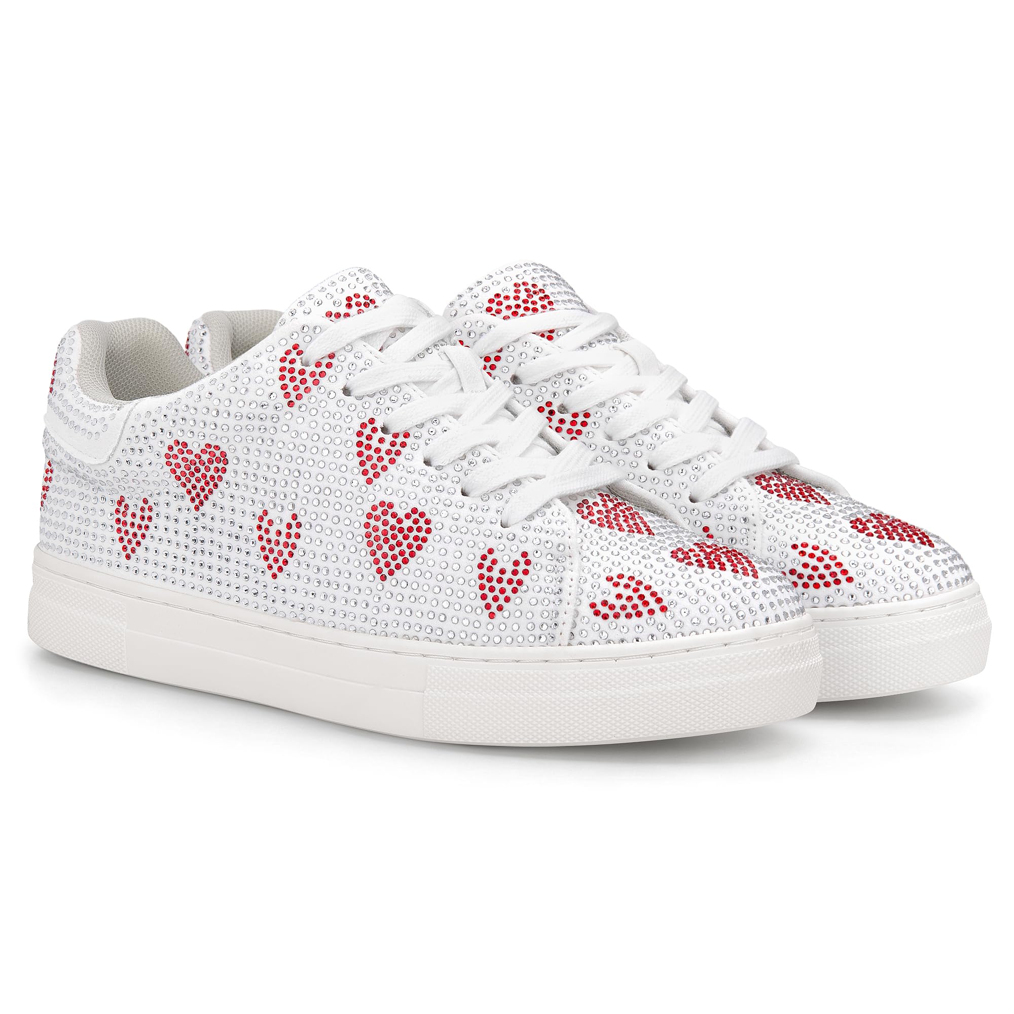 Women's Rhinestone Platform Lace Up Low Top Glitter Sneakers