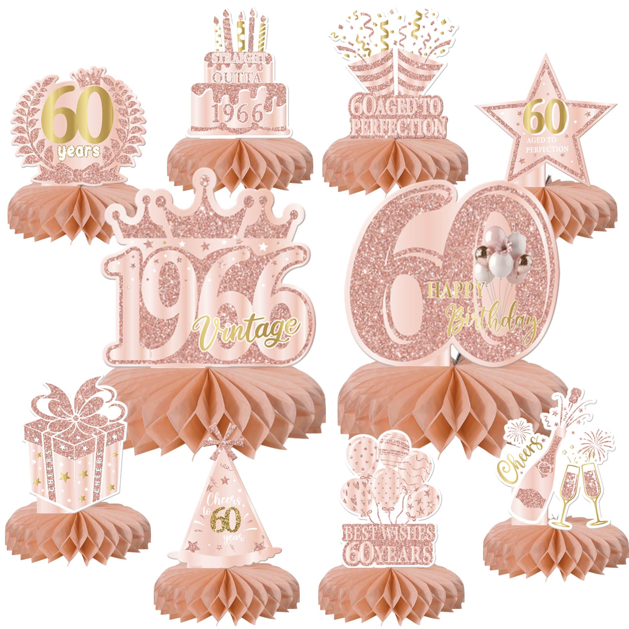 Xsstarmi 60th Birtday Honeycomb Centerpieces Decor Straight Outta 1966 Vintage 60 Aged to Perfection Table Toppers Decoration for Cheers to 60 Years Birthday Party DIY Decorations Supplies